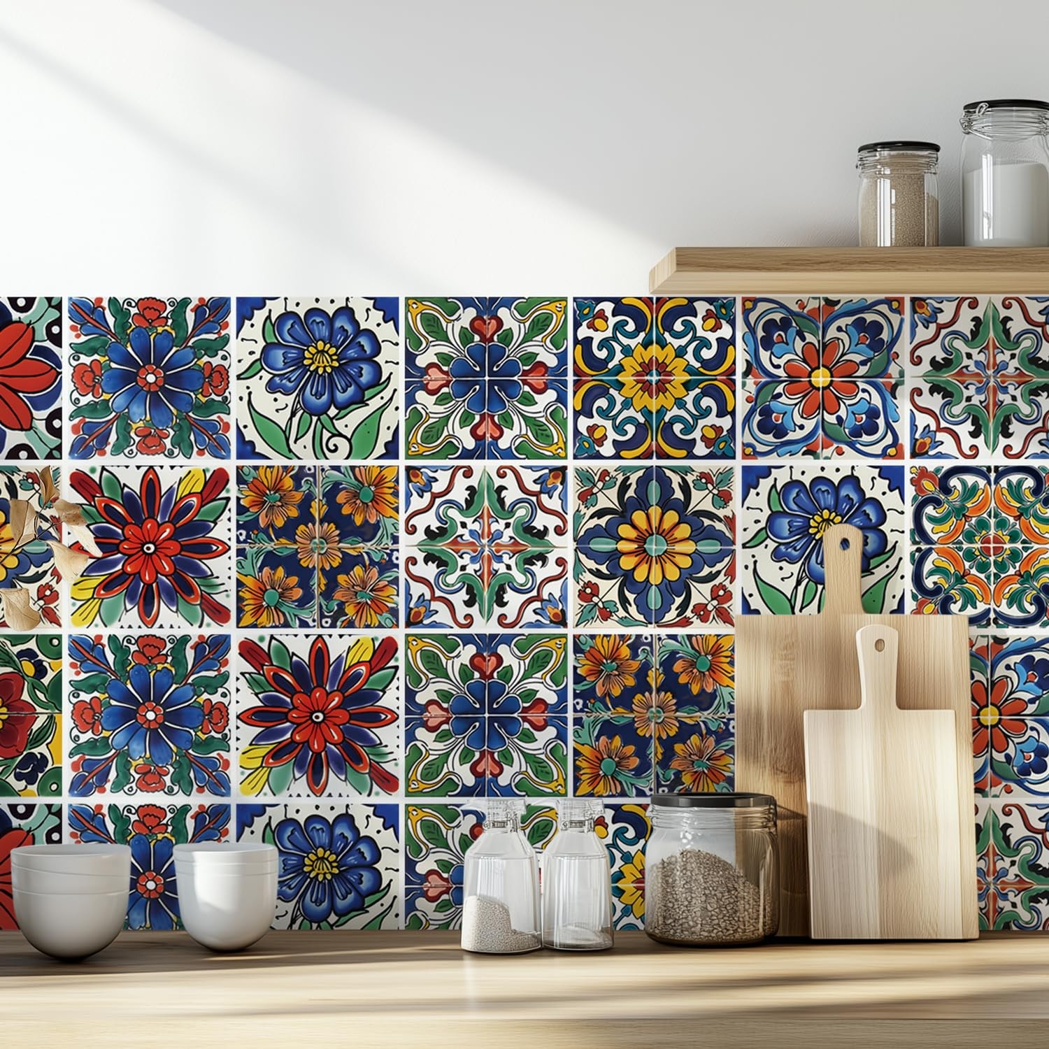 30 Pcs Mediterranean Style Peel and Stick Wall Tile Decals – Waterproof Vinyl…