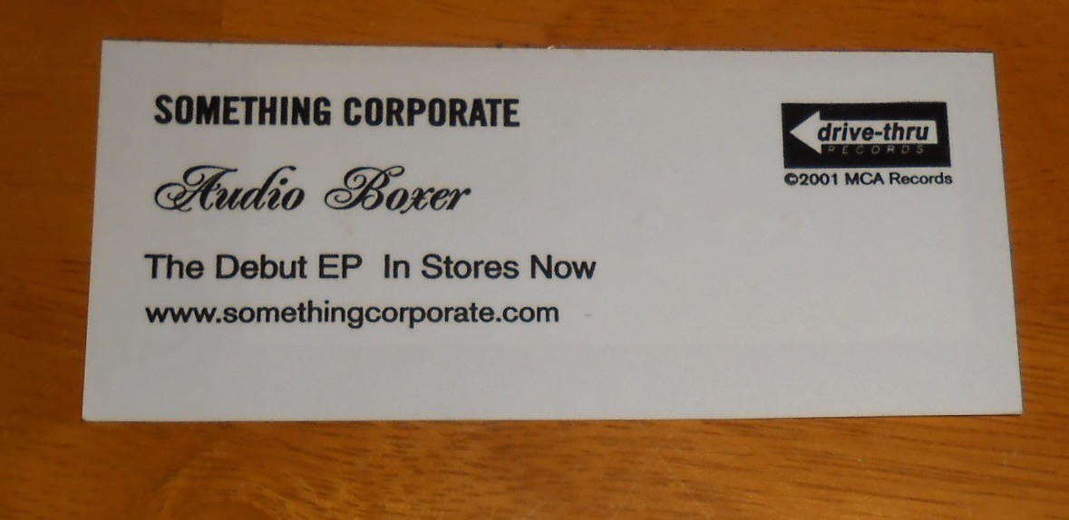 Something Corporate Audio Boxer Sticker 2001 Promo 4.25×1.75
