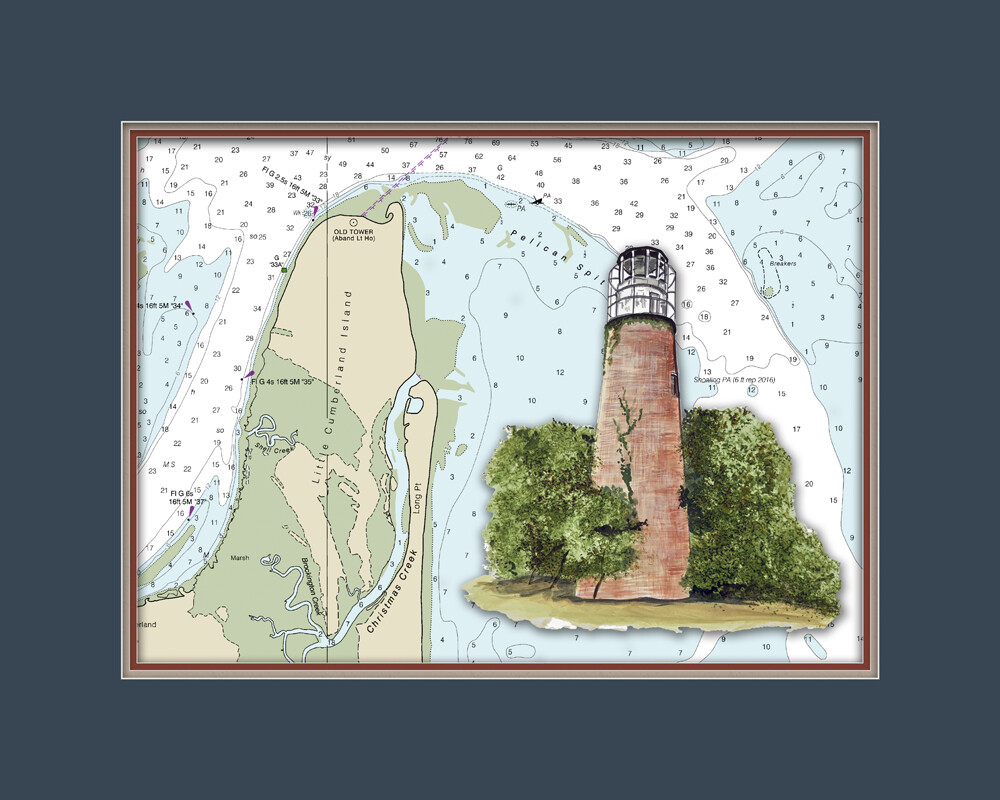Little Cumberland Island Lighthouse and Nautical Chart High Quality Canvas Print