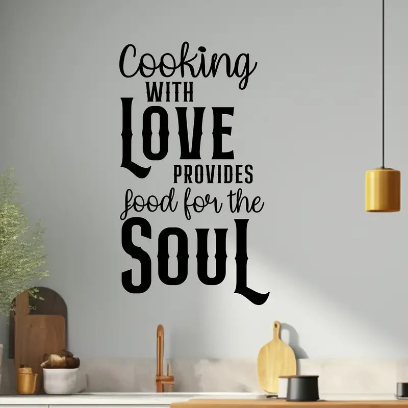 Contemporary "Cooking with Love" Wall Decal Matte Finish Kitchen Art Sticker