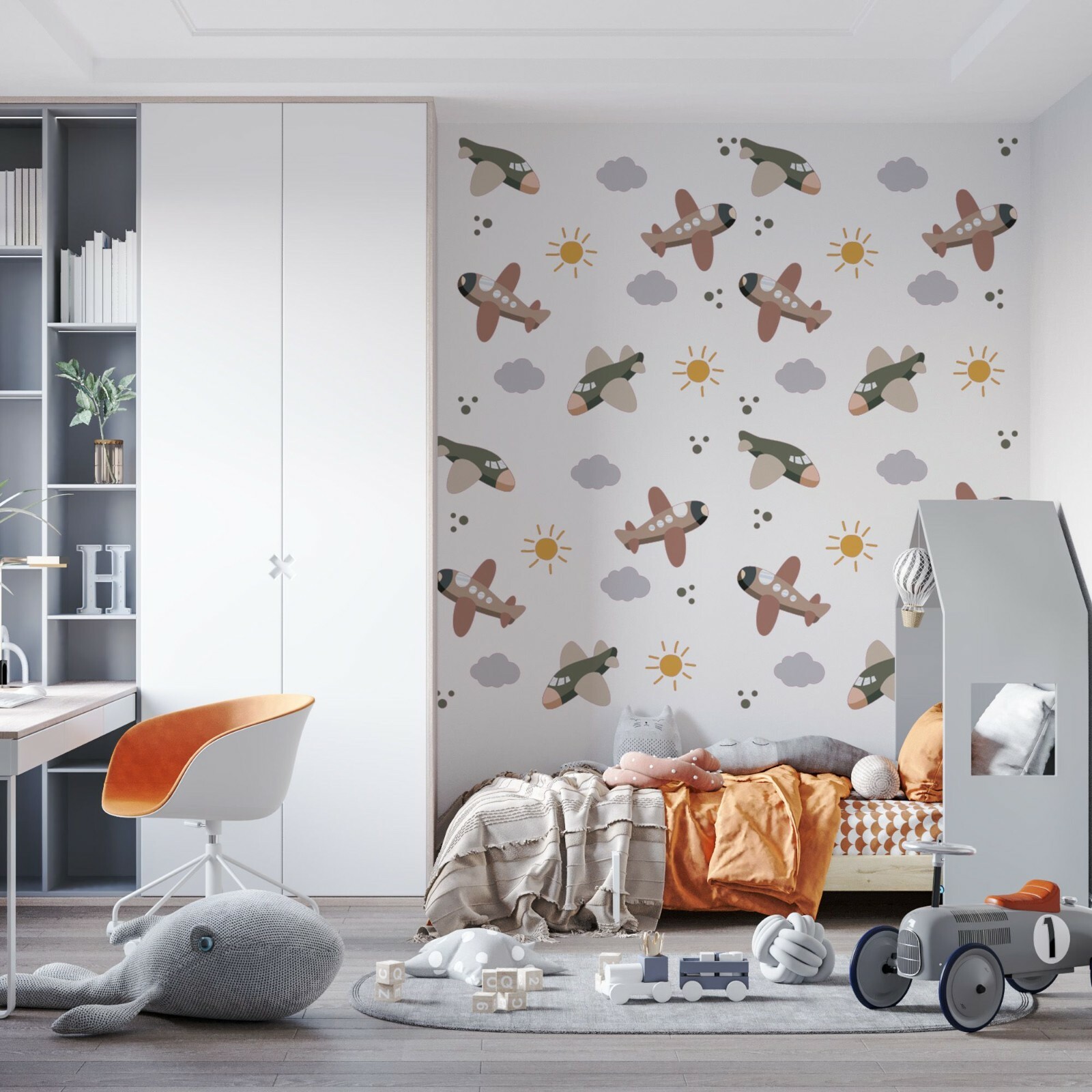 Kids Bedroom Colorful Art Vinyl Airplanes Decoration Clouds Sun Wall Decal Sheet