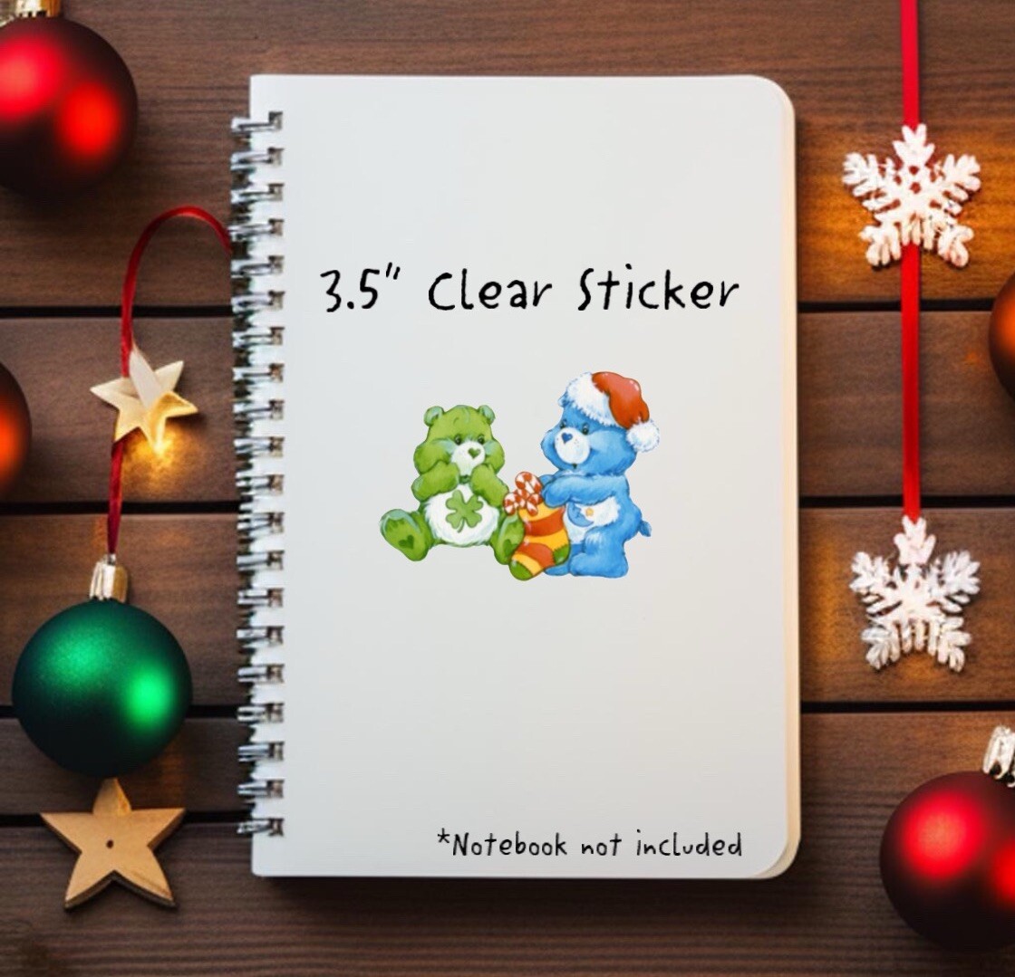 Care Bears Sticker, Holiday Friend, Clear Christmas Decal 3.5” Good Luck Bedtime