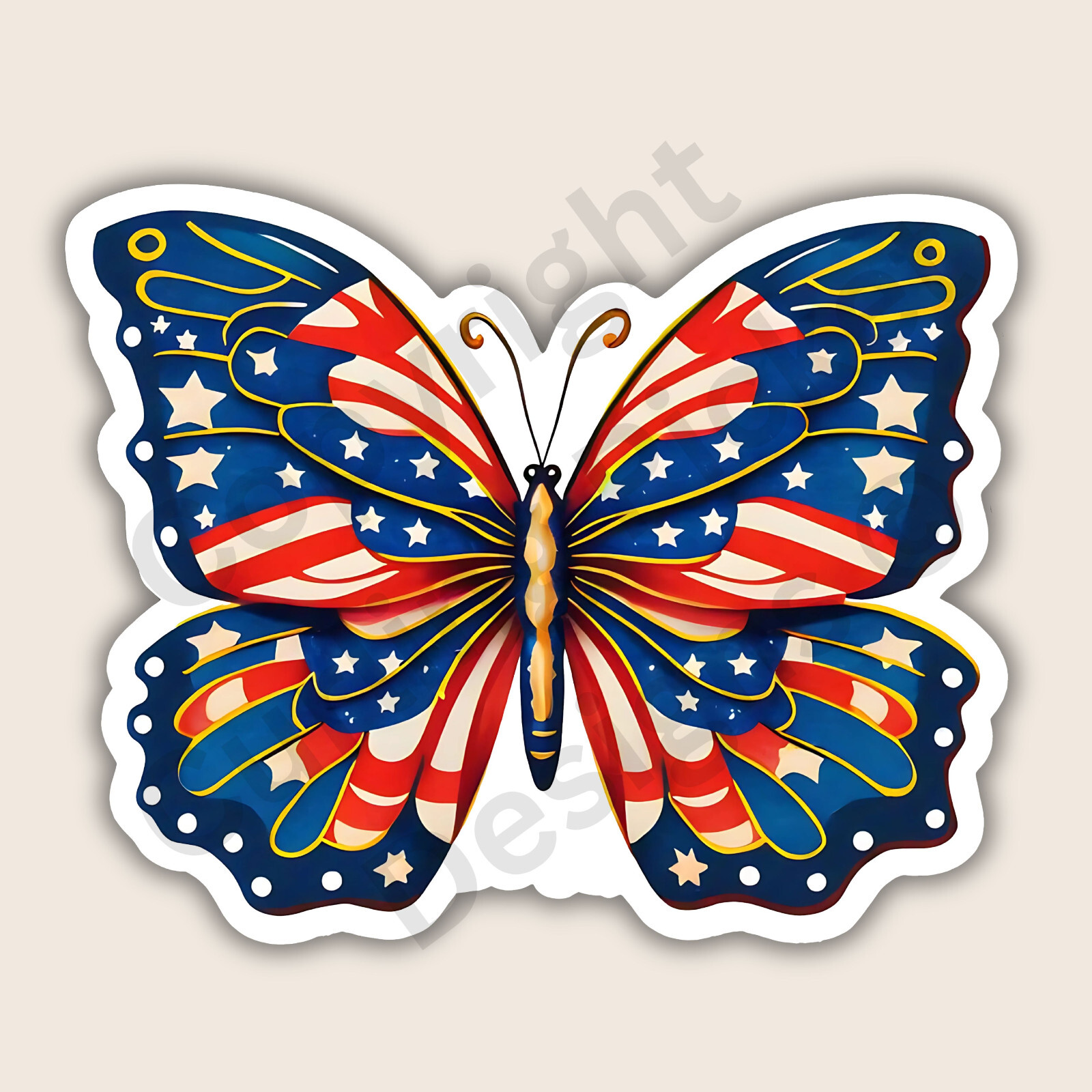 American Flag Inspired Mandala Butterfly United States 3" Vinyl Sticker