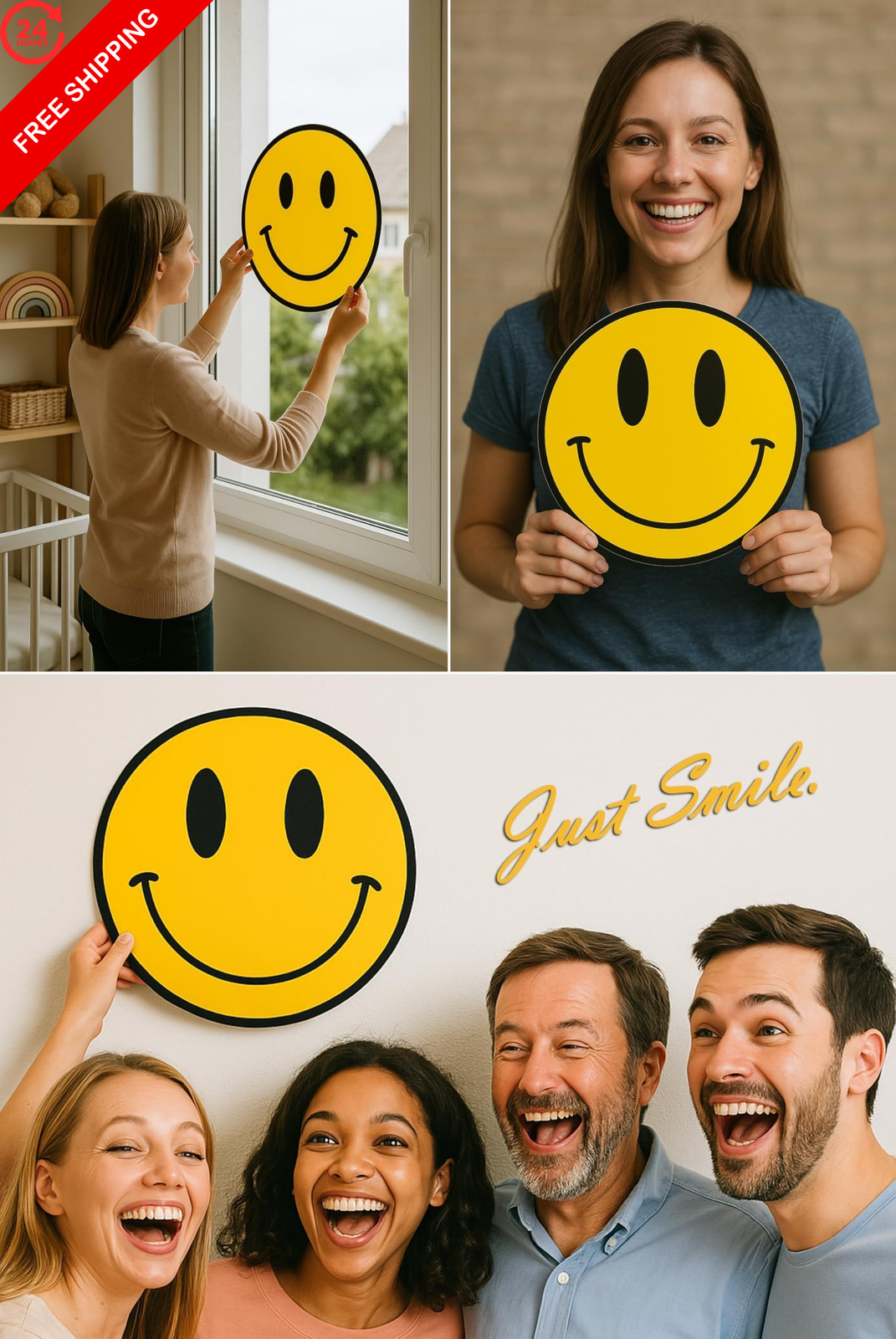 Smiley Face Decal Sticker 12×12 – Waterproof UV-Coated Vinyl 12" *12", Yellow