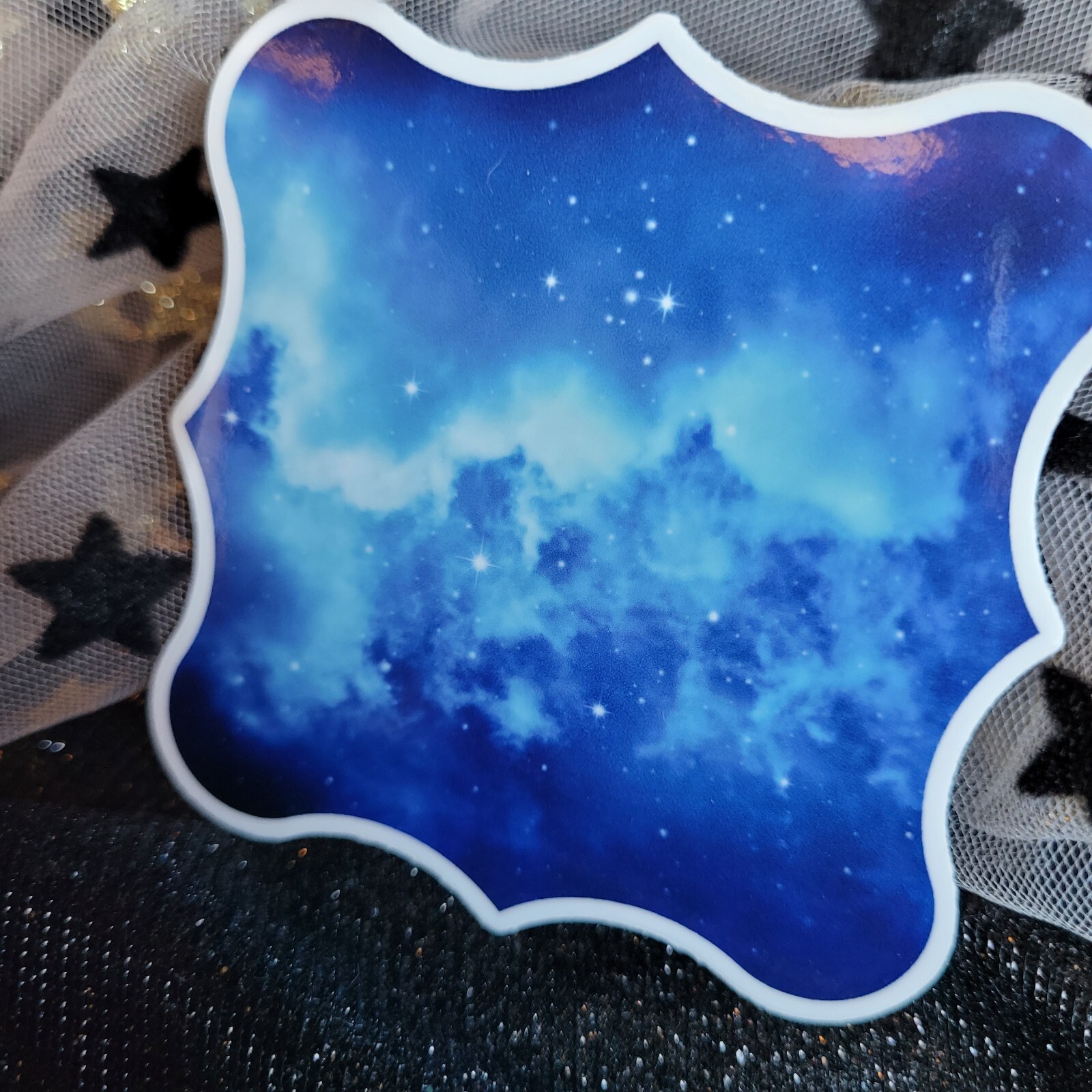 STKR037 Blue Cloudy Starry Night Sky Galaxy Fancy Frame Sticker Vinyl Waterproof