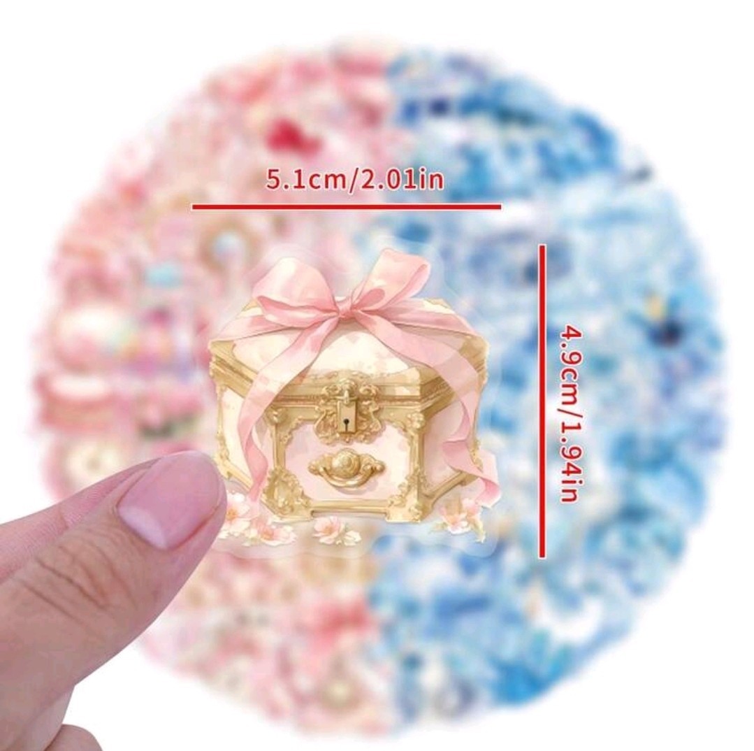 30Pcs Powder Blue&Pink Coquette Transparent PET Stickers Aesthetics Scrapbooks