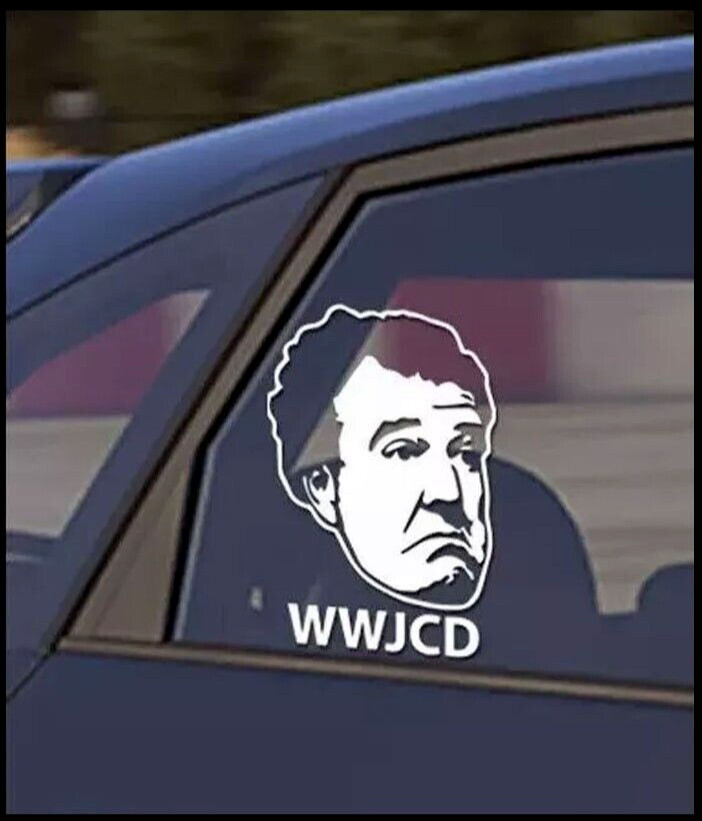 WWJCD – Jeremy Clarkson 6" White Vinyl Decal Car Truck Window Mirror Mirror