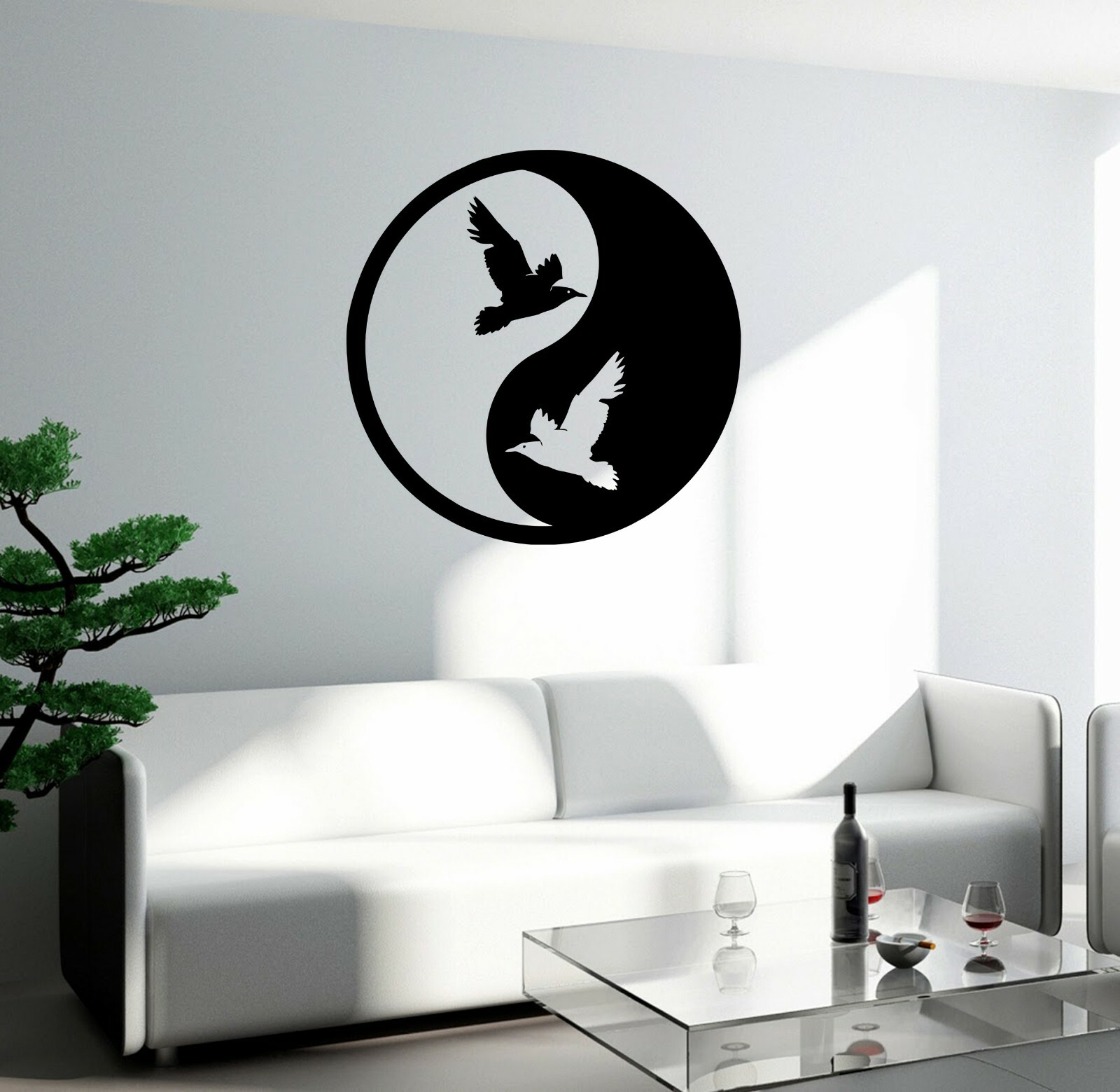 Wall Decal Yin Yang Birds Black And White Vinyl Sticker (ed2052)