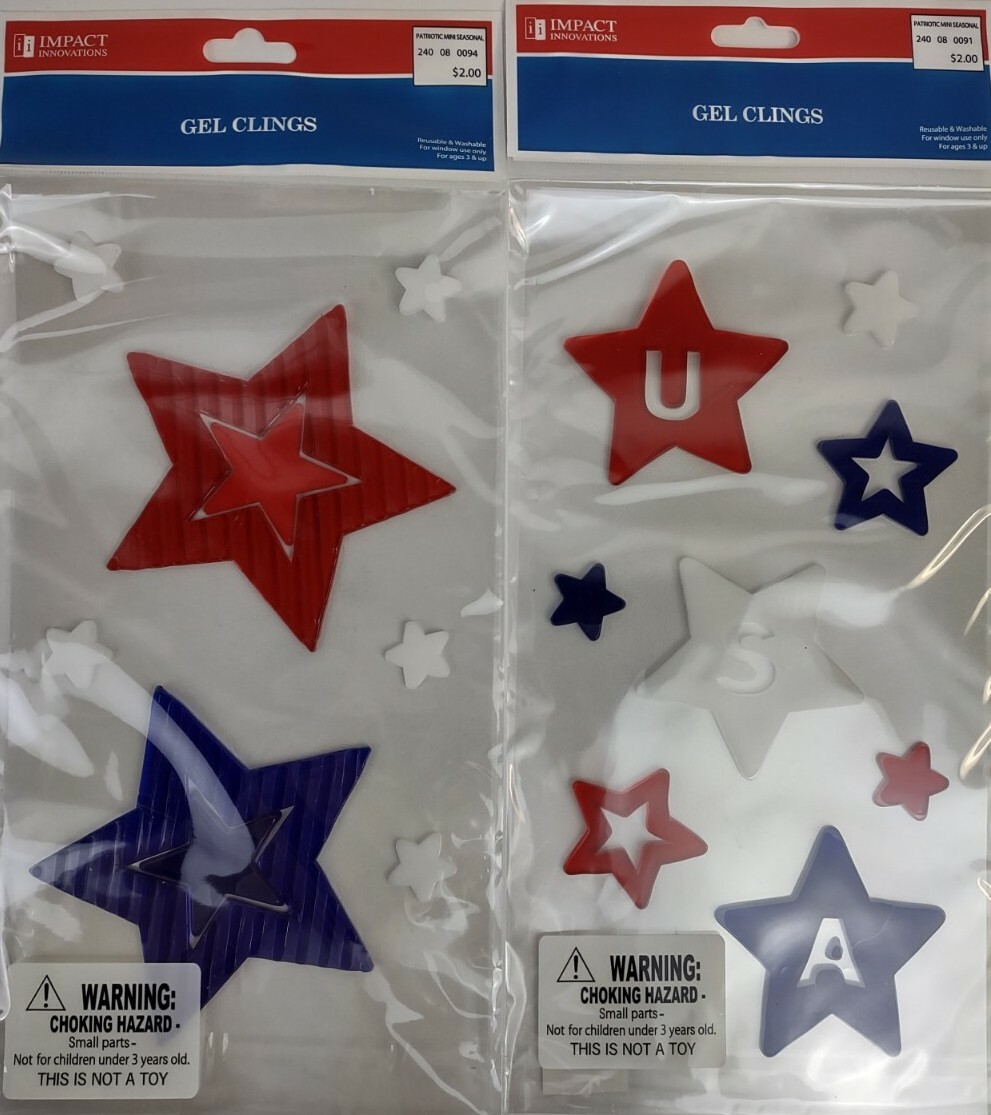 NEW Gel Window Clings 4th of July Independence Day USA Stars Red White Blue
