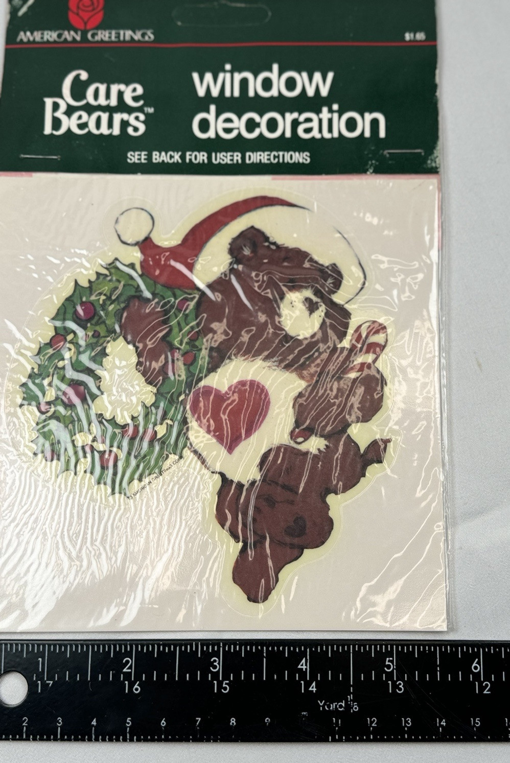 Vintage American Greeting Care Bears Christmas Window Cling Sticker 1980s NOS