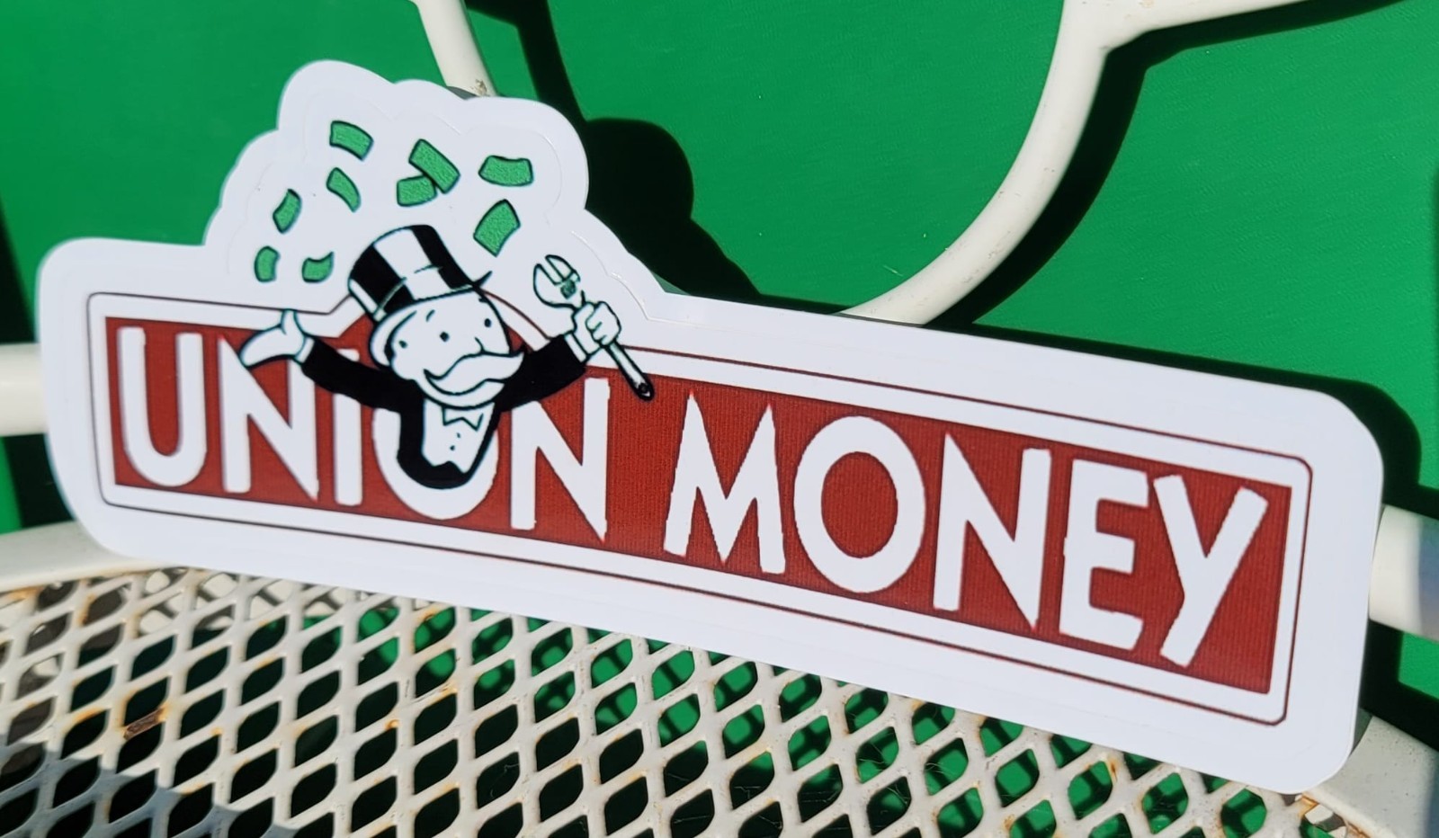 Union Money Monopoly Man Sticker – Milburn Pennybags with Wrench – Labor Union