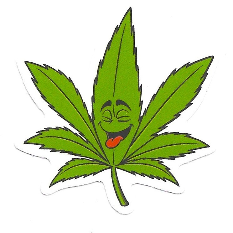 Funny Pot Leaf Vinyl Sticker Silly Weed Mascot Decal 420 Stoner Gift Art Green