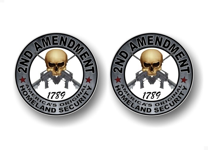 (2) 4" 2nd Amendment Decals Gun Hunting Scope Skull Rifle Safe Case 4×4 Stickers