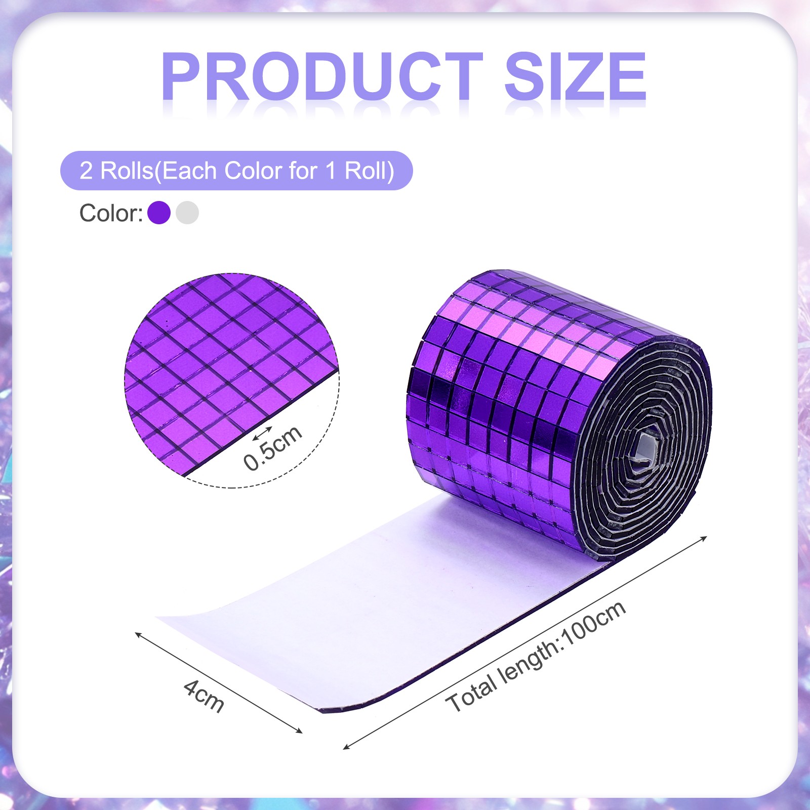 3200 Pieces Adhesive Mosaic Tiles 5 x 5 mm Disco Tiles 2 Rolls (Purple/Silver)