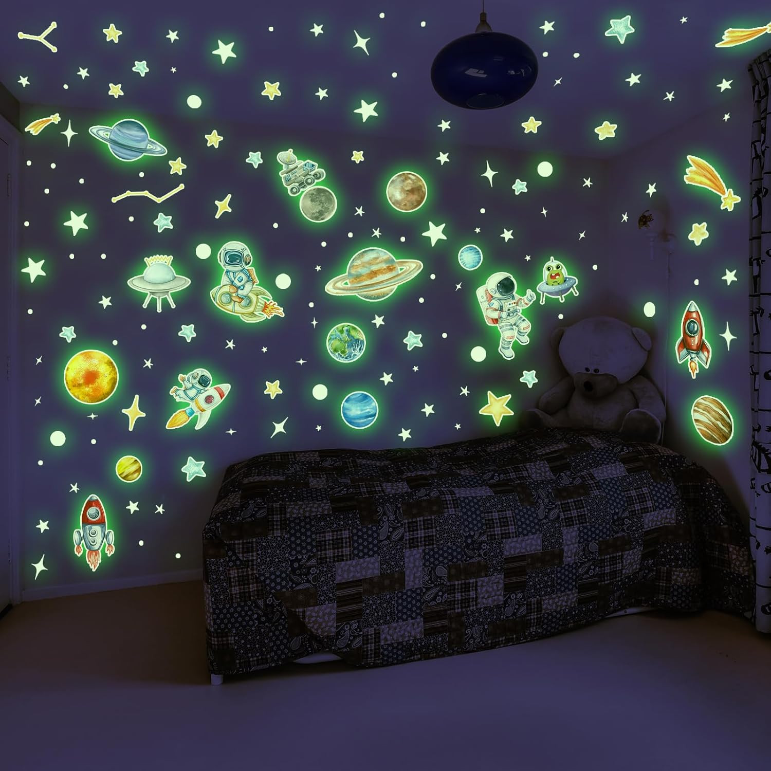 Glow in the Dark Stars and Planets Wall Decals 155 PCS for Ceiling Decor