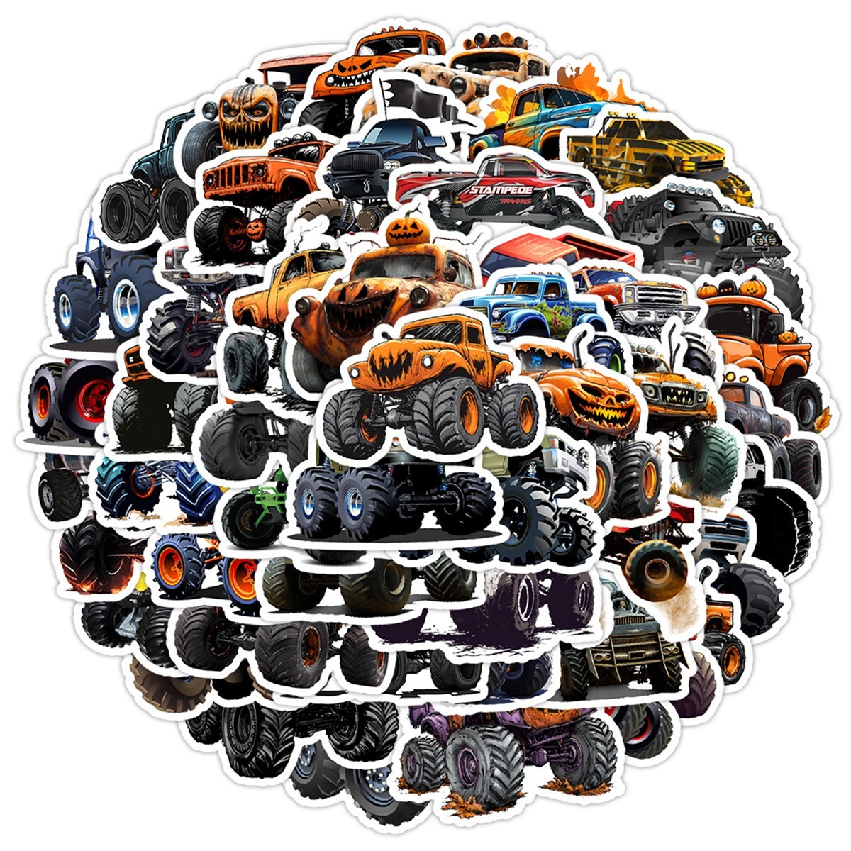 50 Pcs Stickers Monster Truck Cars Fridge Luggage Skateboard Phone Laptop Vinyl