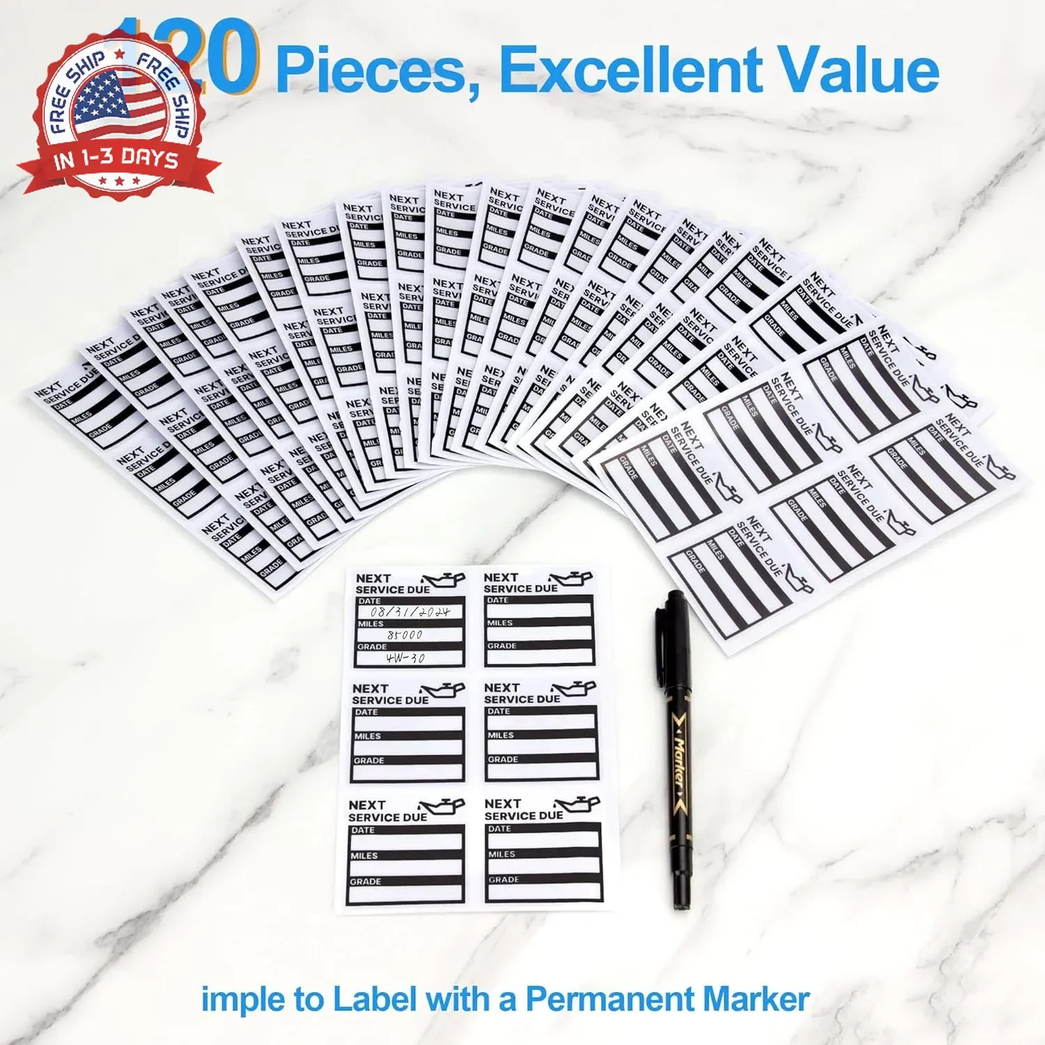 for Oil Change Sticker Static Cling, Clear Stickers 120 Pcs 2"x 2" Next Service