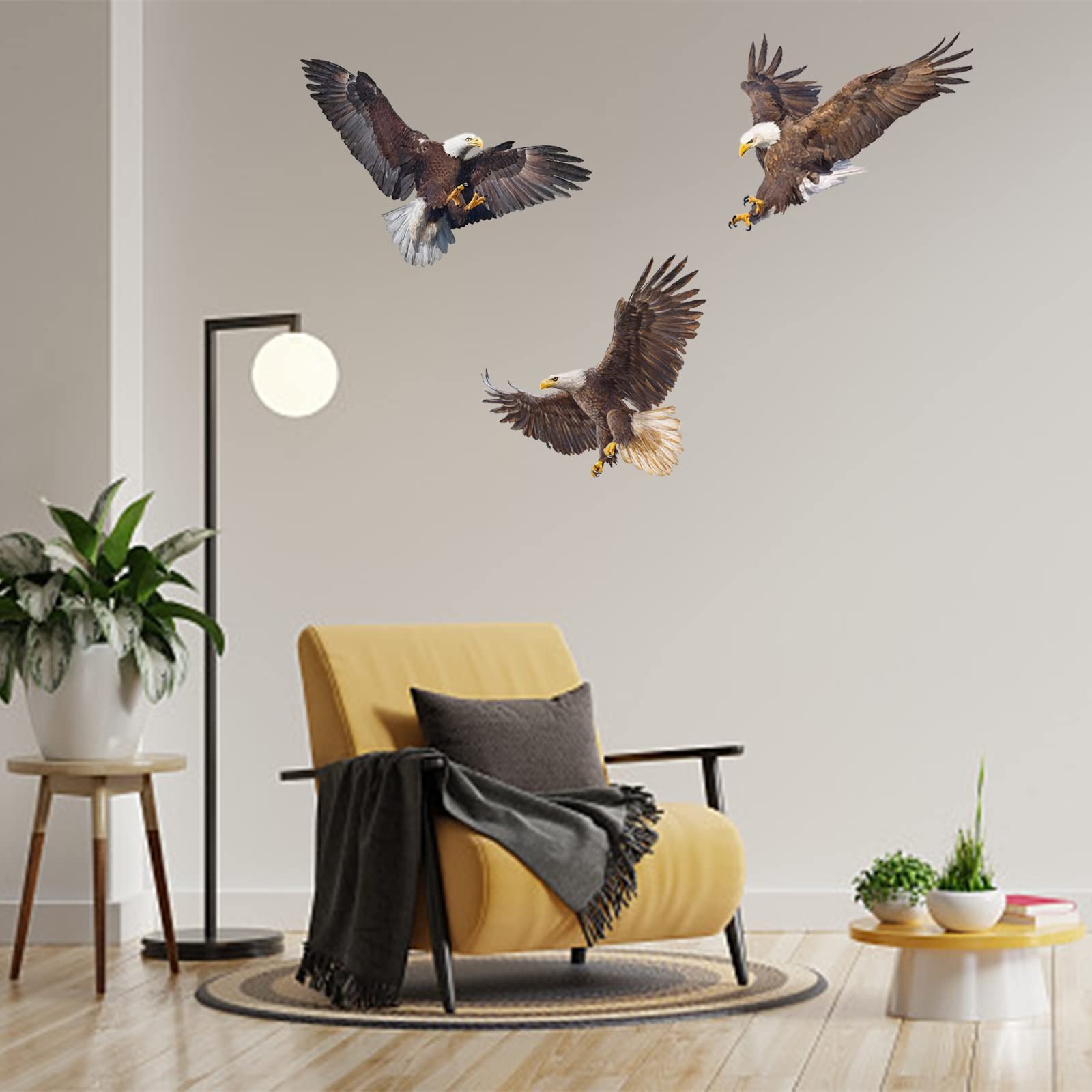 3 Pcs Flying Bald Eagles Birds Wall Stickers, Removable Vinyl Peel and Stick …