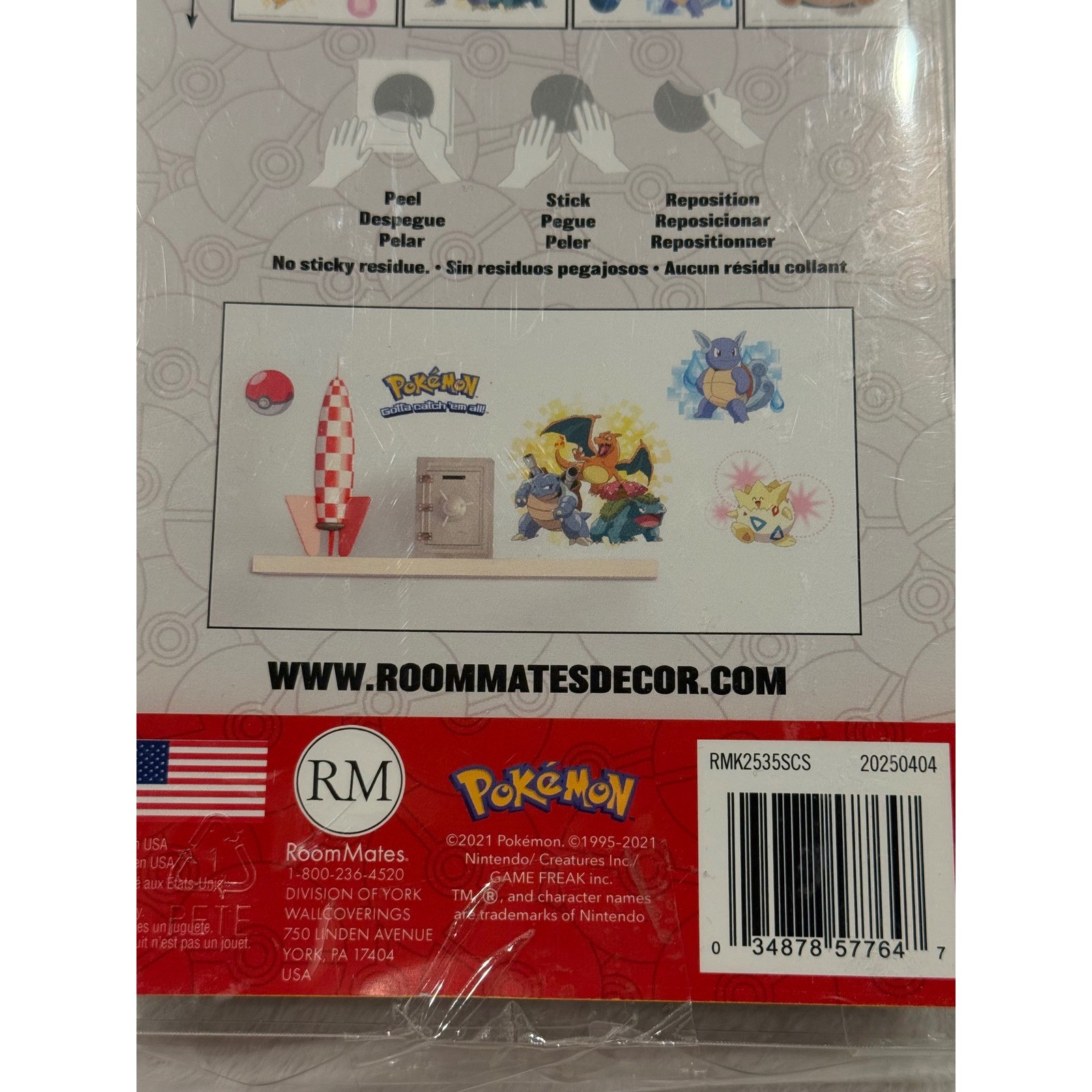 Pokemon Peel and Stick Wall Decals 24 Count RoomMates RMK2535SCS Pikachu New