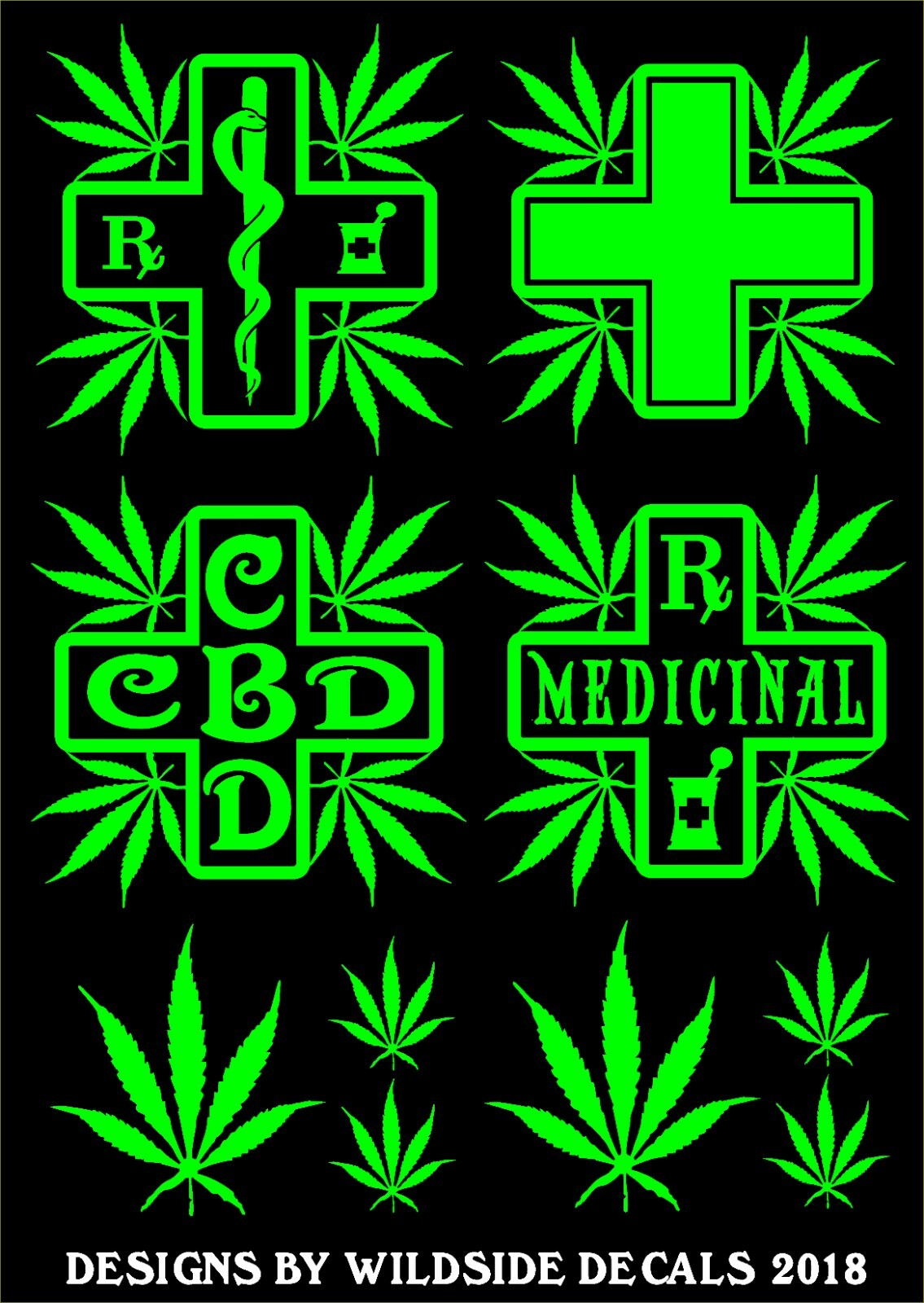 Marijuana Pot Leaf Set of 10 Pc. Decals Vinyl Dispensary Cannabis Door Stickers