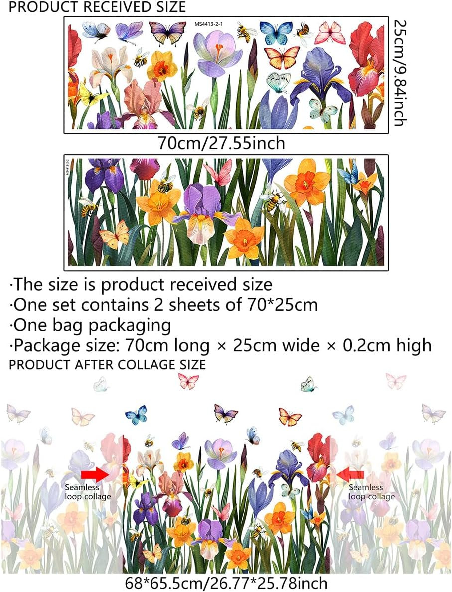 Garden Flower Wall Art Decals Wildflower Floral Butterfly Wall Stickers