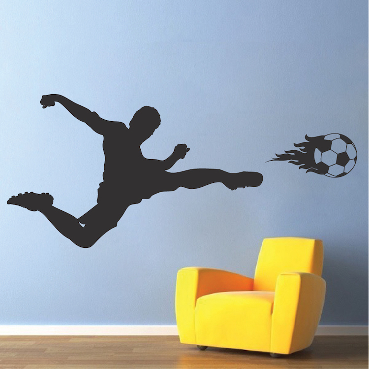 Soccer Wall Decal Soccer Player Bedroom Wall Vinyl Kids Flaming Soccer Ball, s07