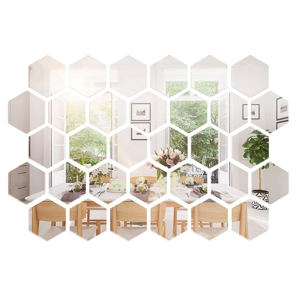 32 Pieces Hexagonal Mirror Wall Stickers for Home Walls Acrylic Panels