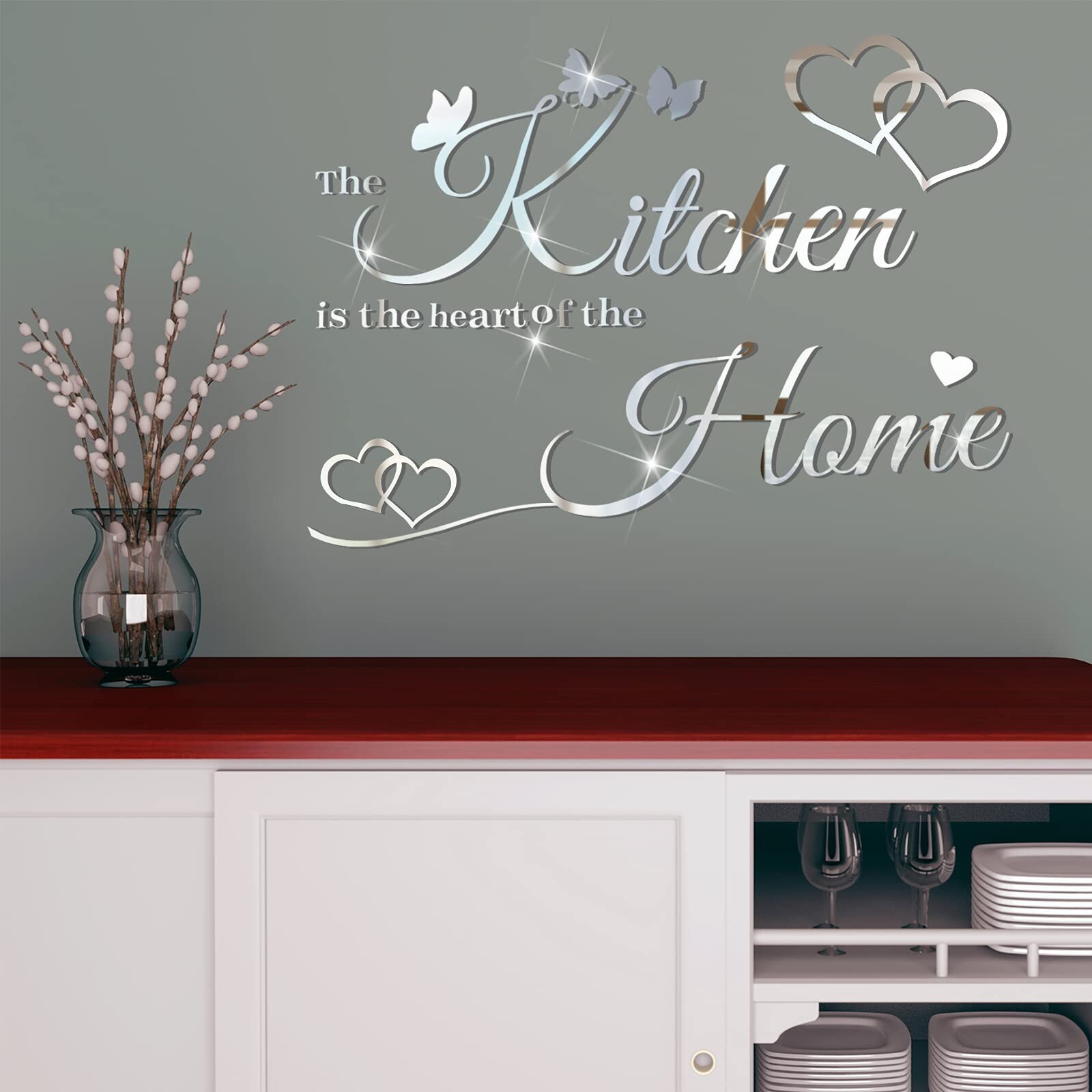 Outus 3D Acrylic Mirror Wall Decor Stickers Removable Kitchen Mirror Wall Dec…
