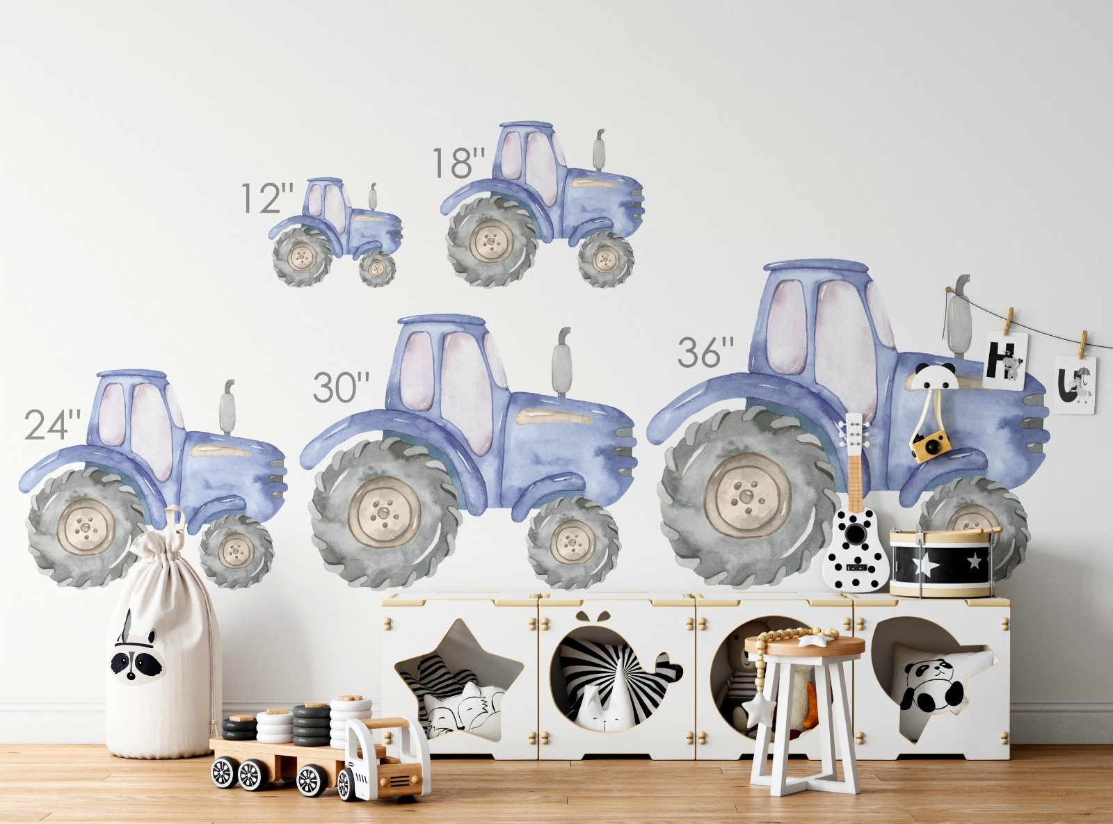 Watercolor Blue Farm Tractor Wall Decal Removable Fabric Vinyl Wall Sticker