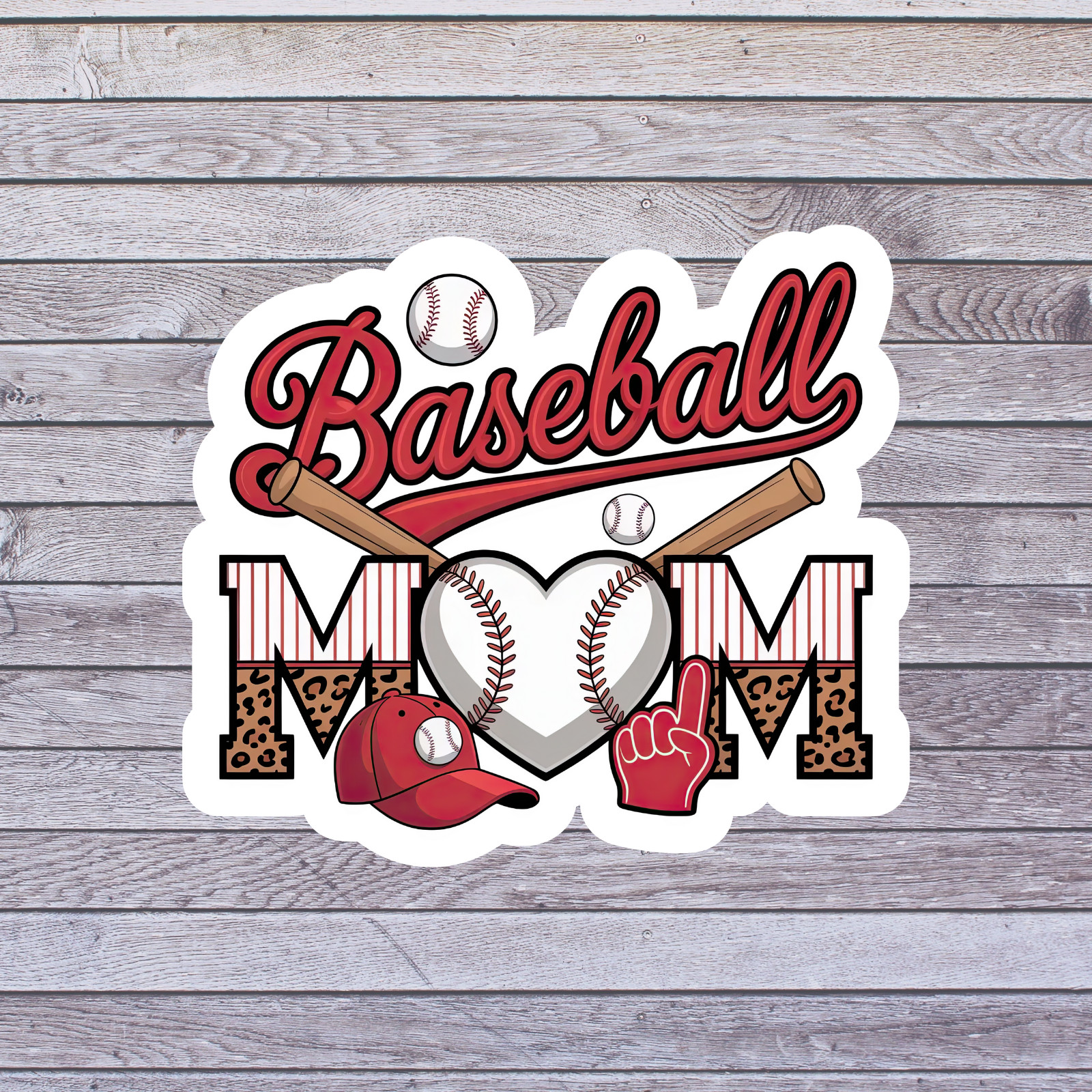 Baseball sticker vinyl decal mom heart bats balls cap glove leopard pattern