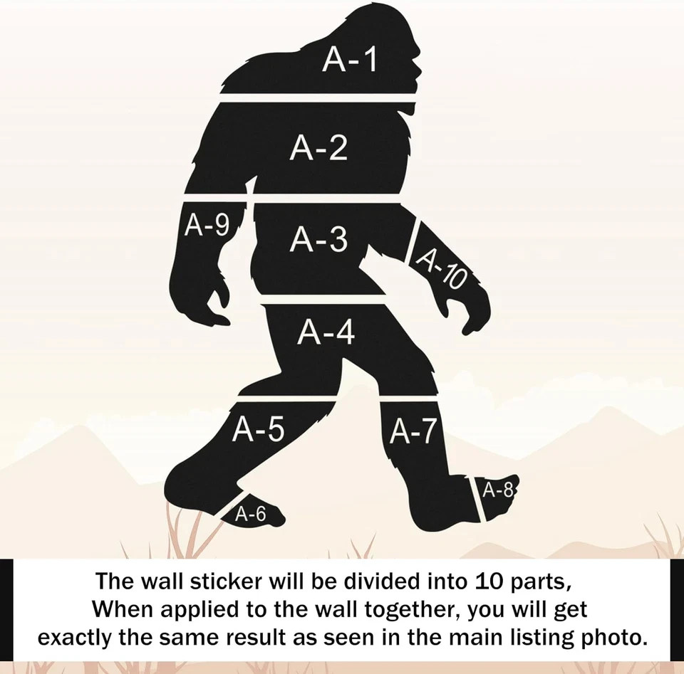 Large Bigfoot Wall Decal 60 X 42 Inch Sasquatch Big Foot Silhouette Peel and Sti