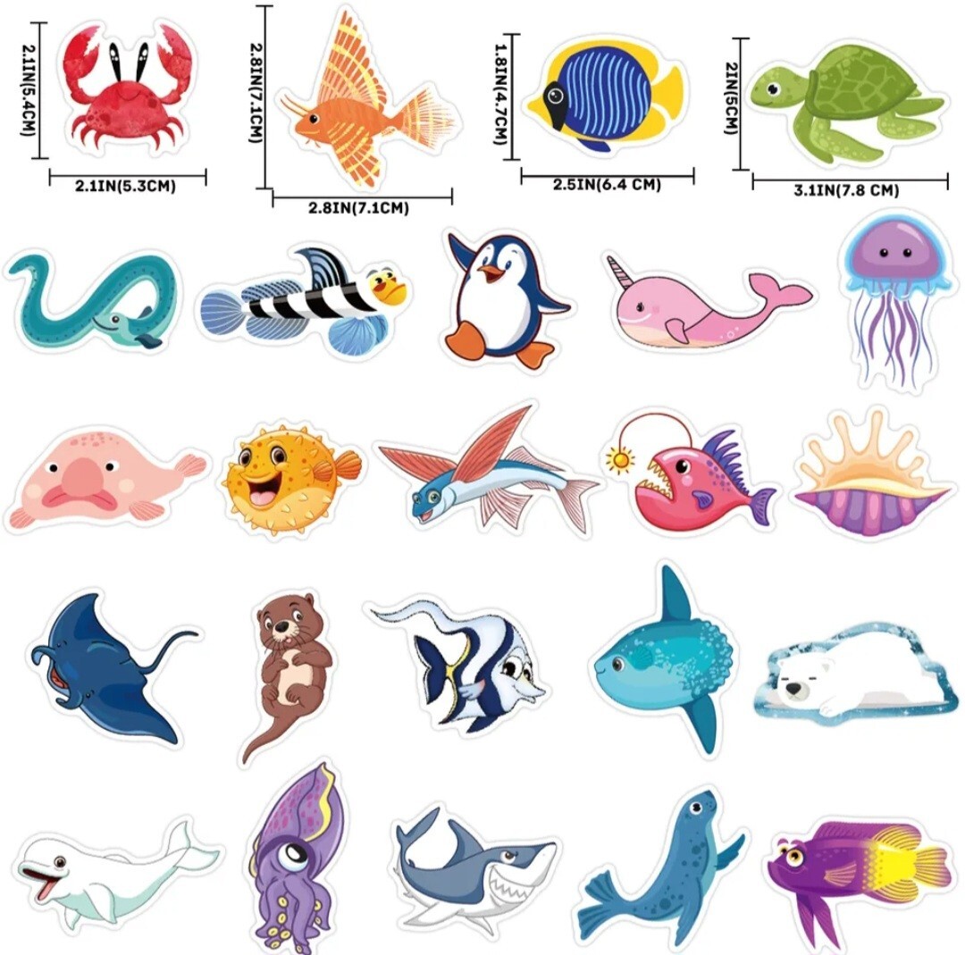 40 Pieces Ocean Life Waterproof Stickers for Wall, Laptop, Scrapbook, Notebook