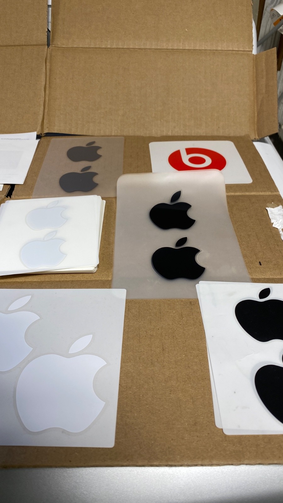 Lot of 48 Apple Logo Sticker Sheets White, Silver & Black – See Pictures