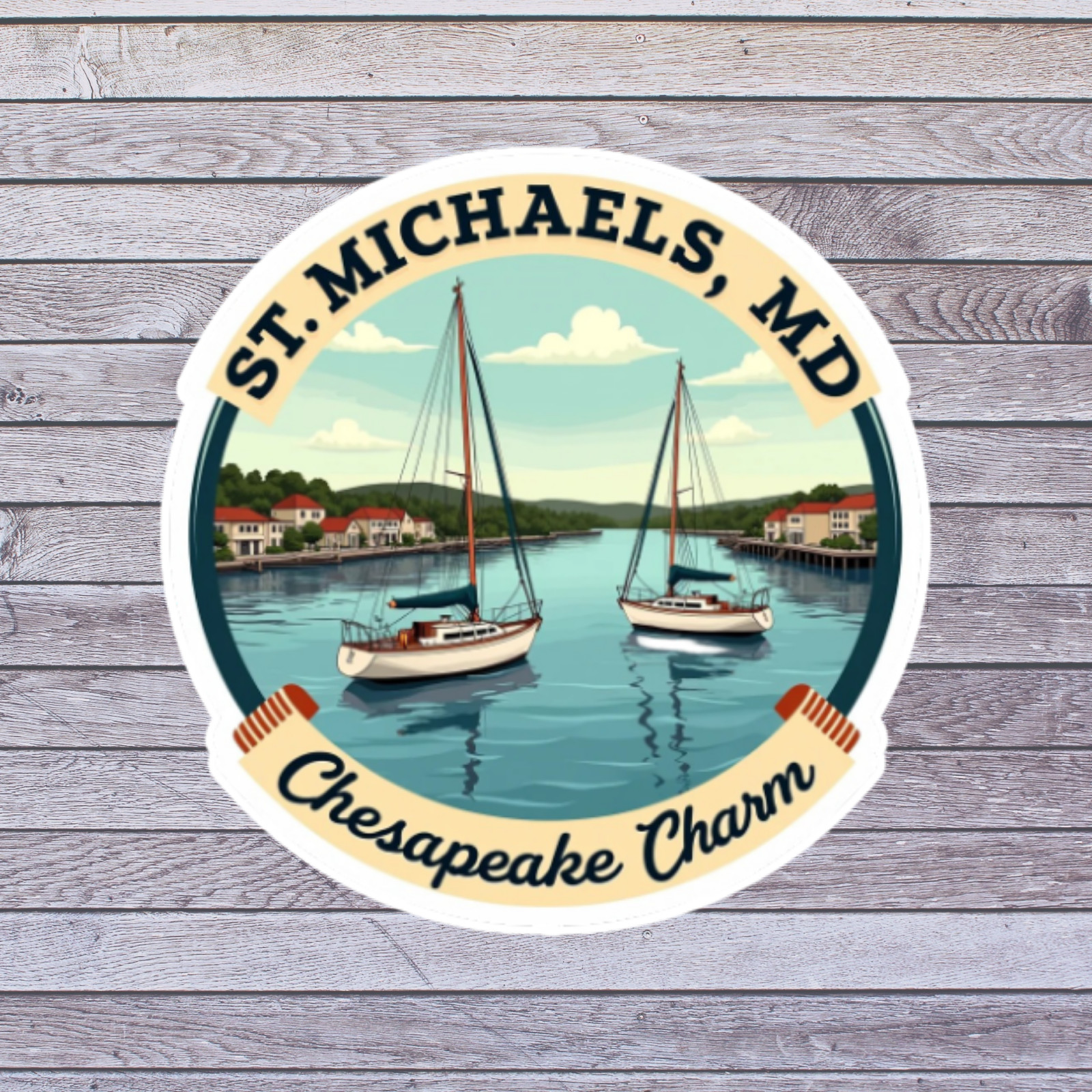 St Michaels MD Sticker Vinyl Decal Chesapeake Bay Sailboats Waterfront