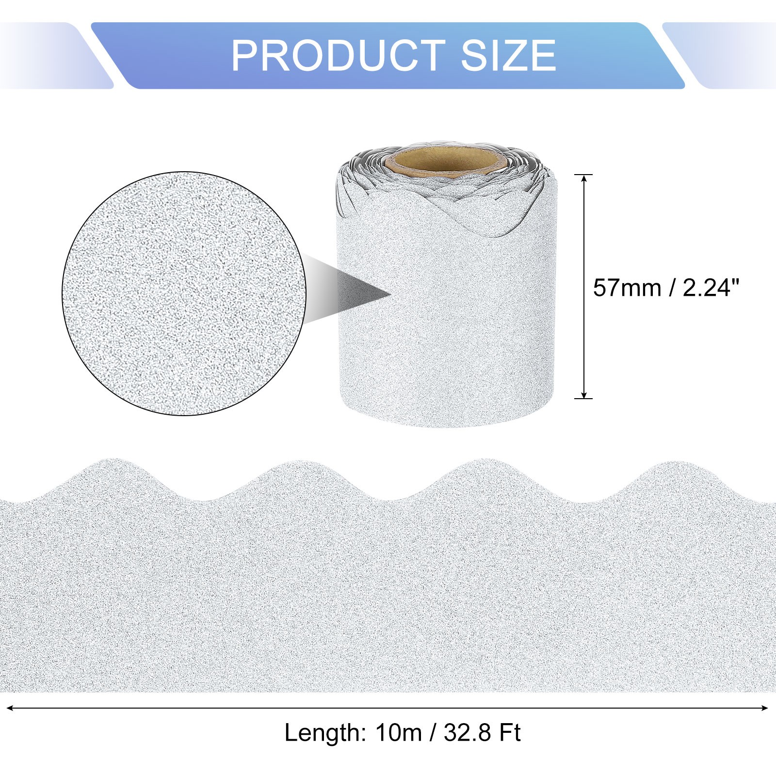 Bulletin Board Border, 32.8Ft x 2.24Inch Classroom Border Trim, Matte Silver