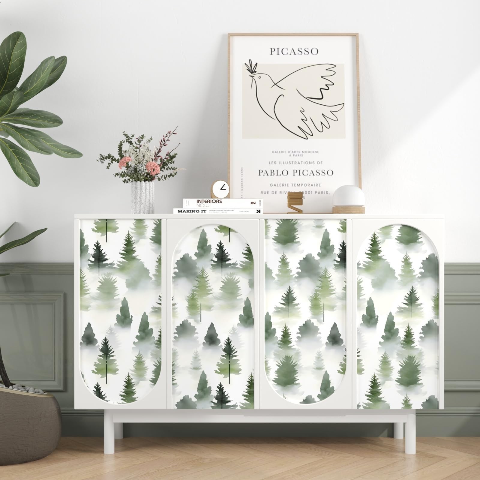 Misty Forest Wallpaper Peel and Stick Green Trees Contact Paper 17.5in x 9.8f…
