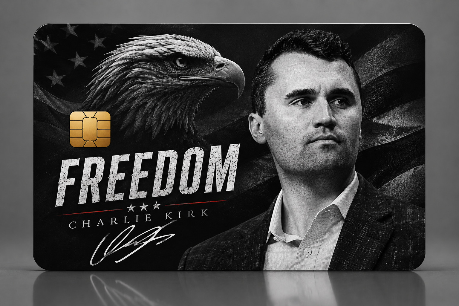 Credit Card Skin Charlie Kirk Freedom Vinyl Sticker Grayscale