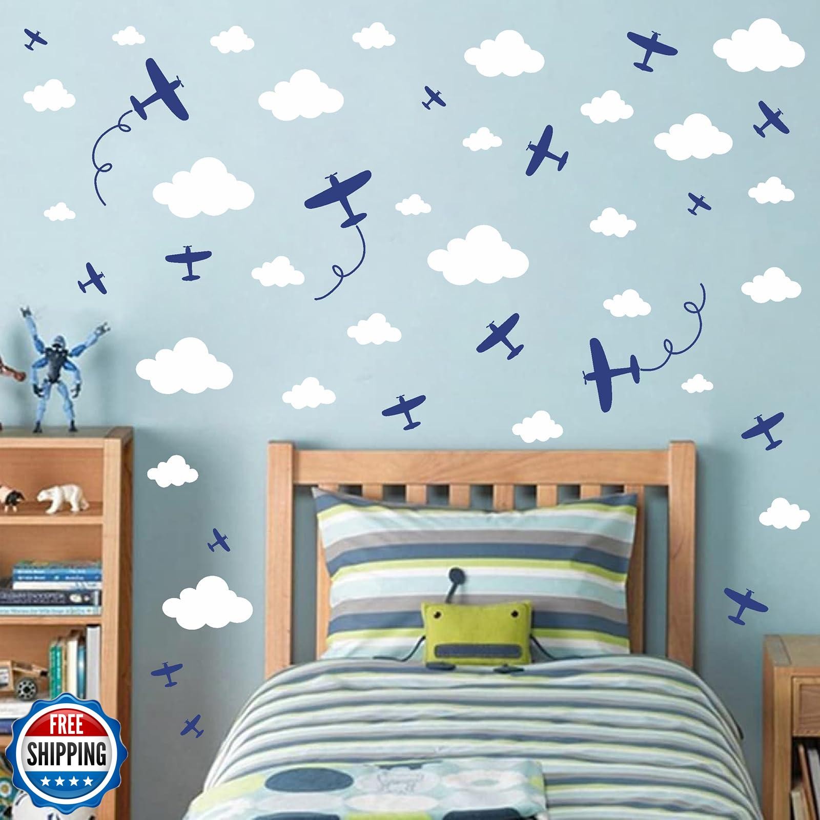 Airplane Wall Stickers Aircraft Plane Wall Decals Peel and Stick White Cloud