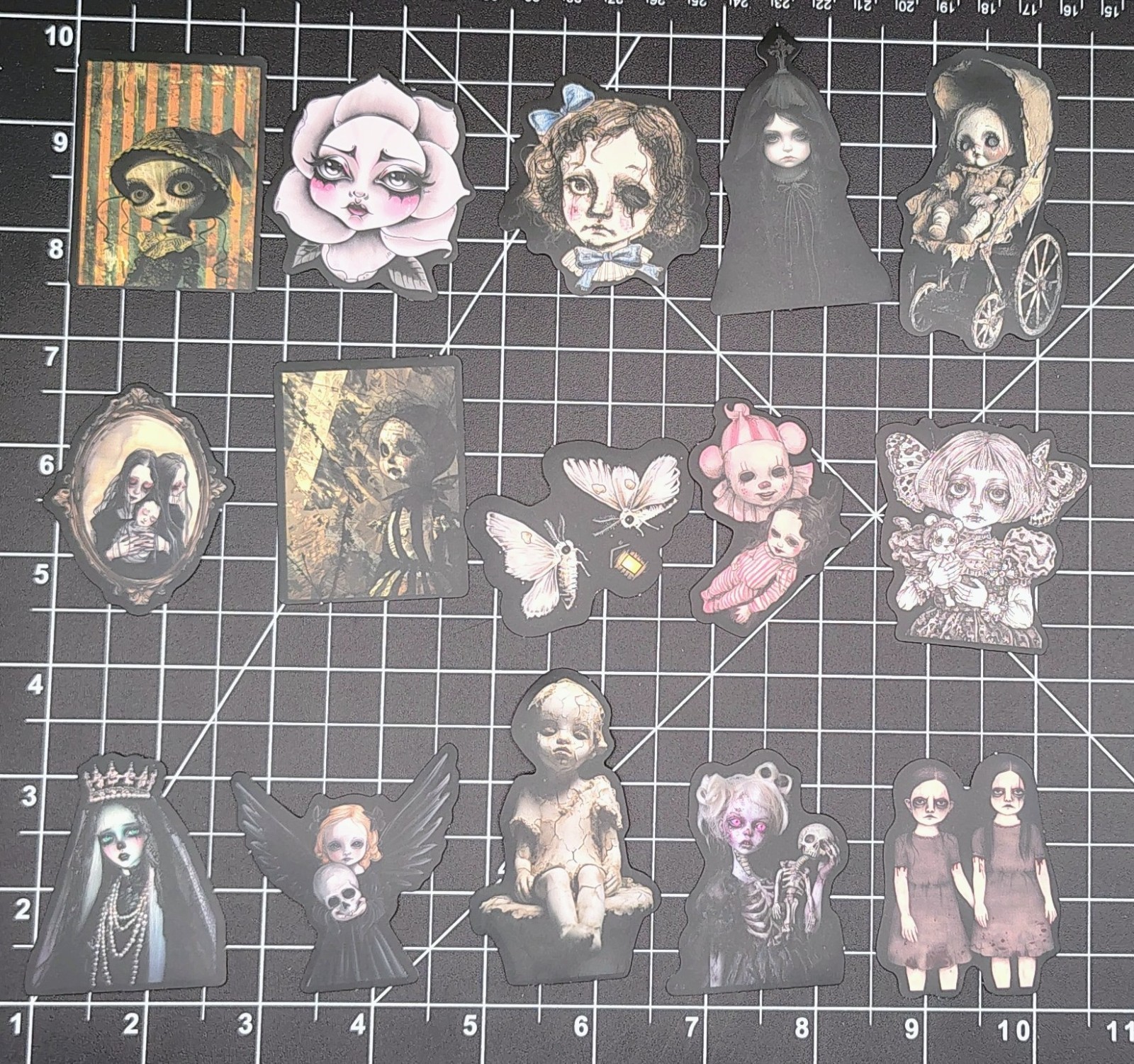 50 Creepy Goth Doll Stickers Vinyl Lot Dark Horror Spooky Macabre Emo Decals