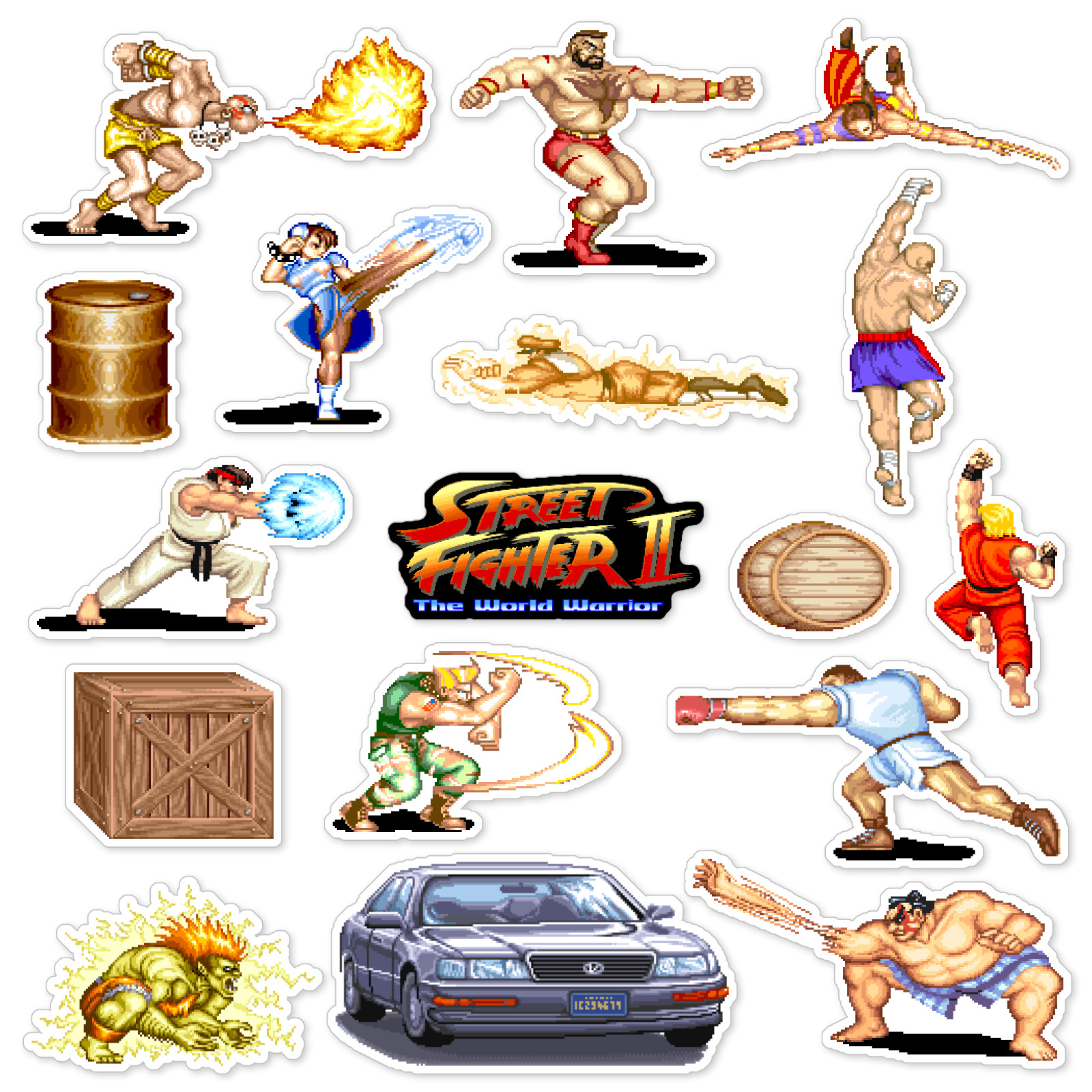 Street Fighter II 2 Stickers SF 2 Ryu Ken Arcade Pixel Art 17 Sticker Pack