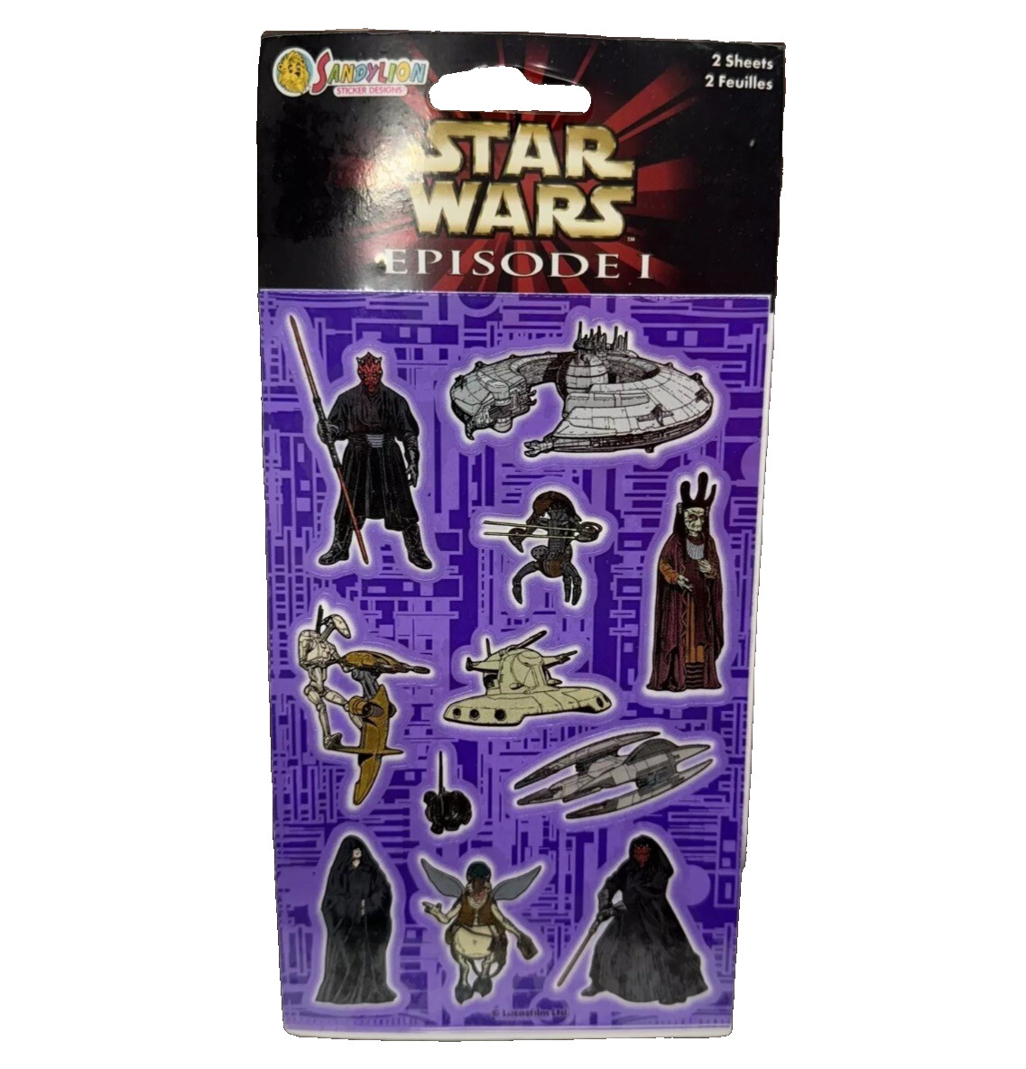 Vintage 1999 Sandylion Star Wars Episode 1 Sticker Sheet 2 Pack PSTW6 New Sealed