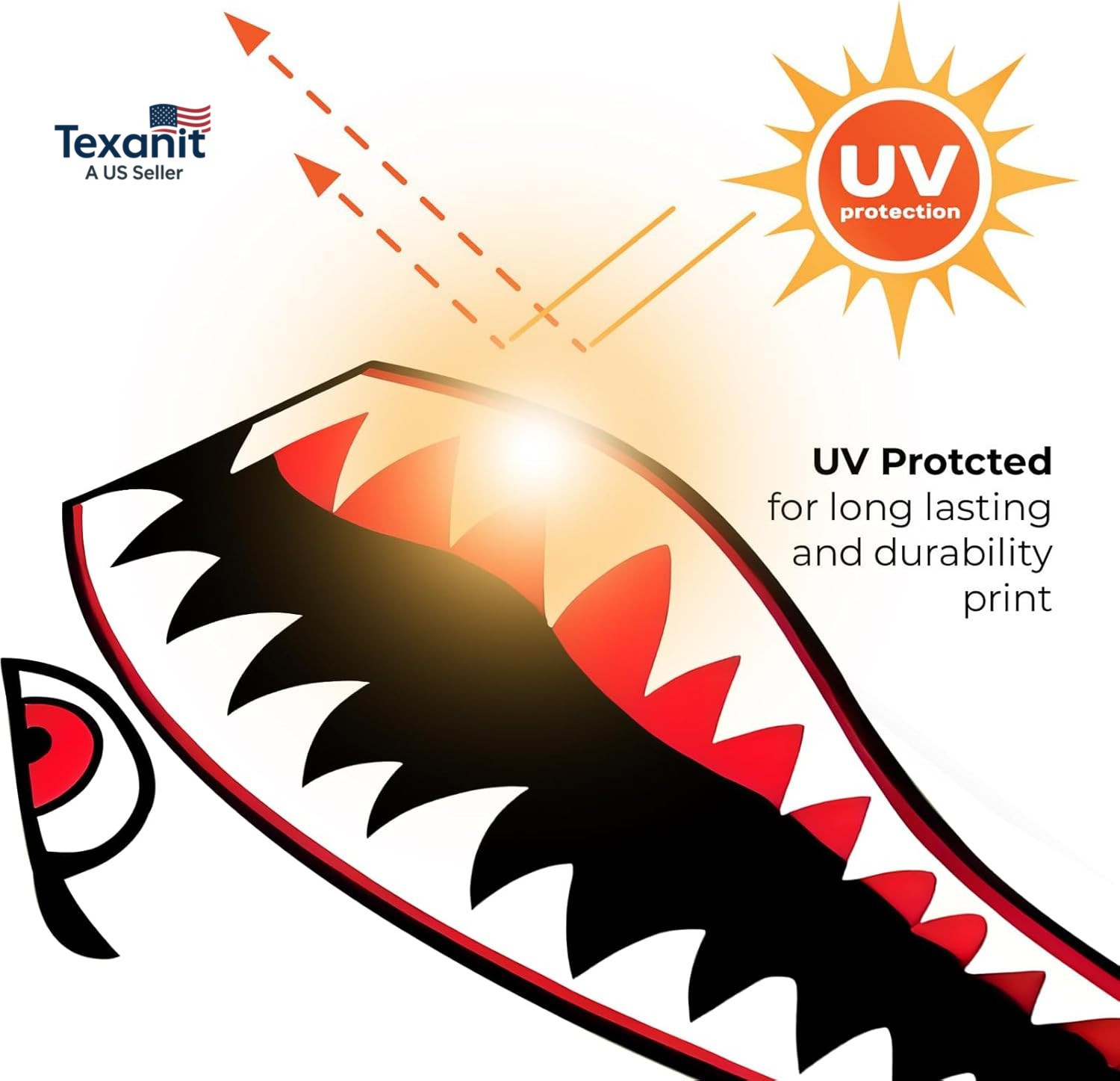Shark Teeth Sticker， Waterproof PVC Flying Tiger Shark Mouth Decal for Kayak, Ca