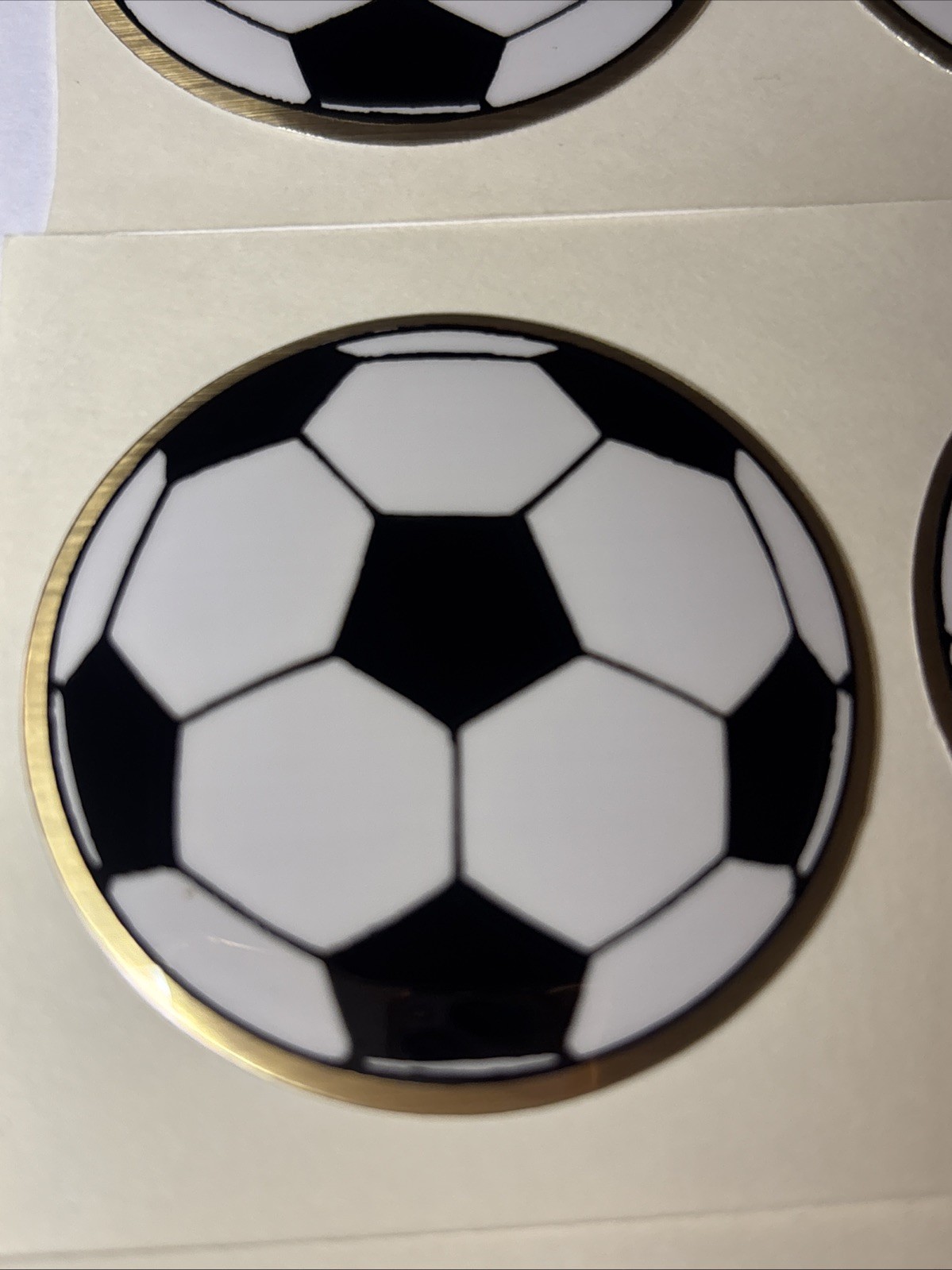 Soccer Ball Stickers. Lot of (6). Vintage 2 inch Round. Medal Awards Insert.