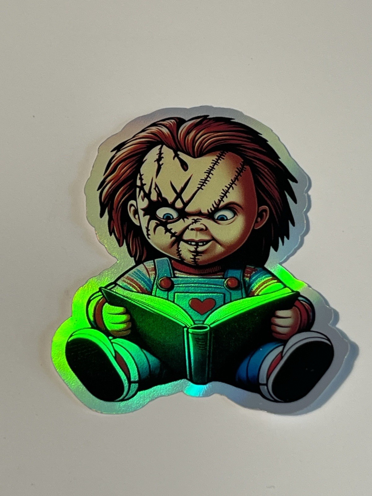 Child Play Chucky Reading Book 3inch Holographic Waterproof sticker