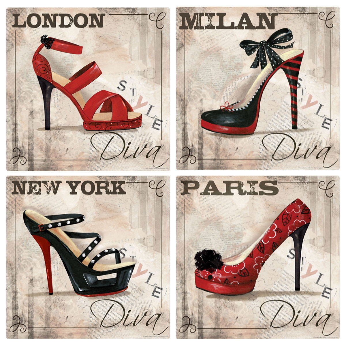 High Heel Shoes World Fashion Wall Decal Set Vintage Style Home Decor Bundle