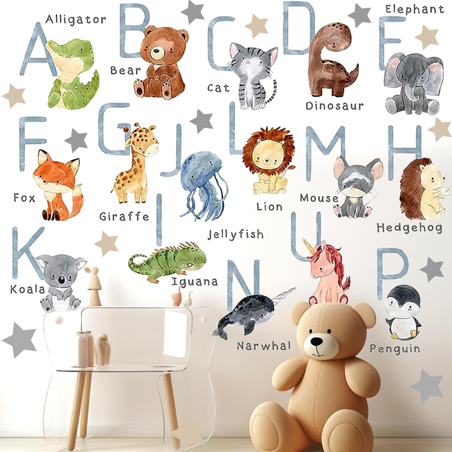 Alphabet Wall Decals for Kids Nursery Playroom Classroom Animal Letters