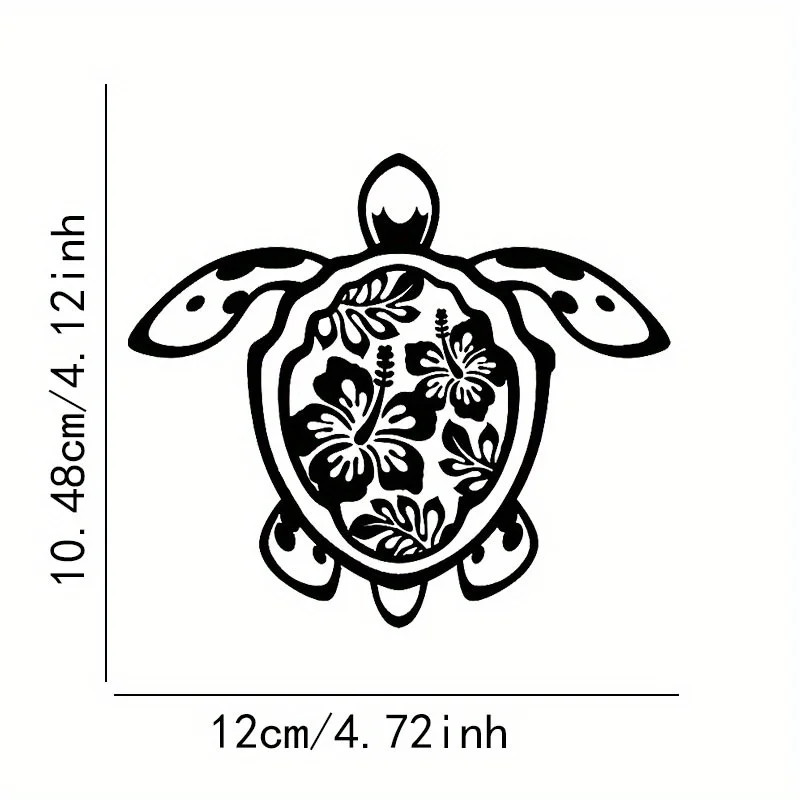 A Turtle Sticker – Vinyl Self Adhesive Car Sticker with Hawaiian Floral Design，D
