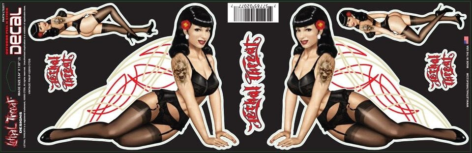 NEW LETHAL THREAT VINTAGE PIN-UP BABE DECAL STICKER 6"x16" LT02077