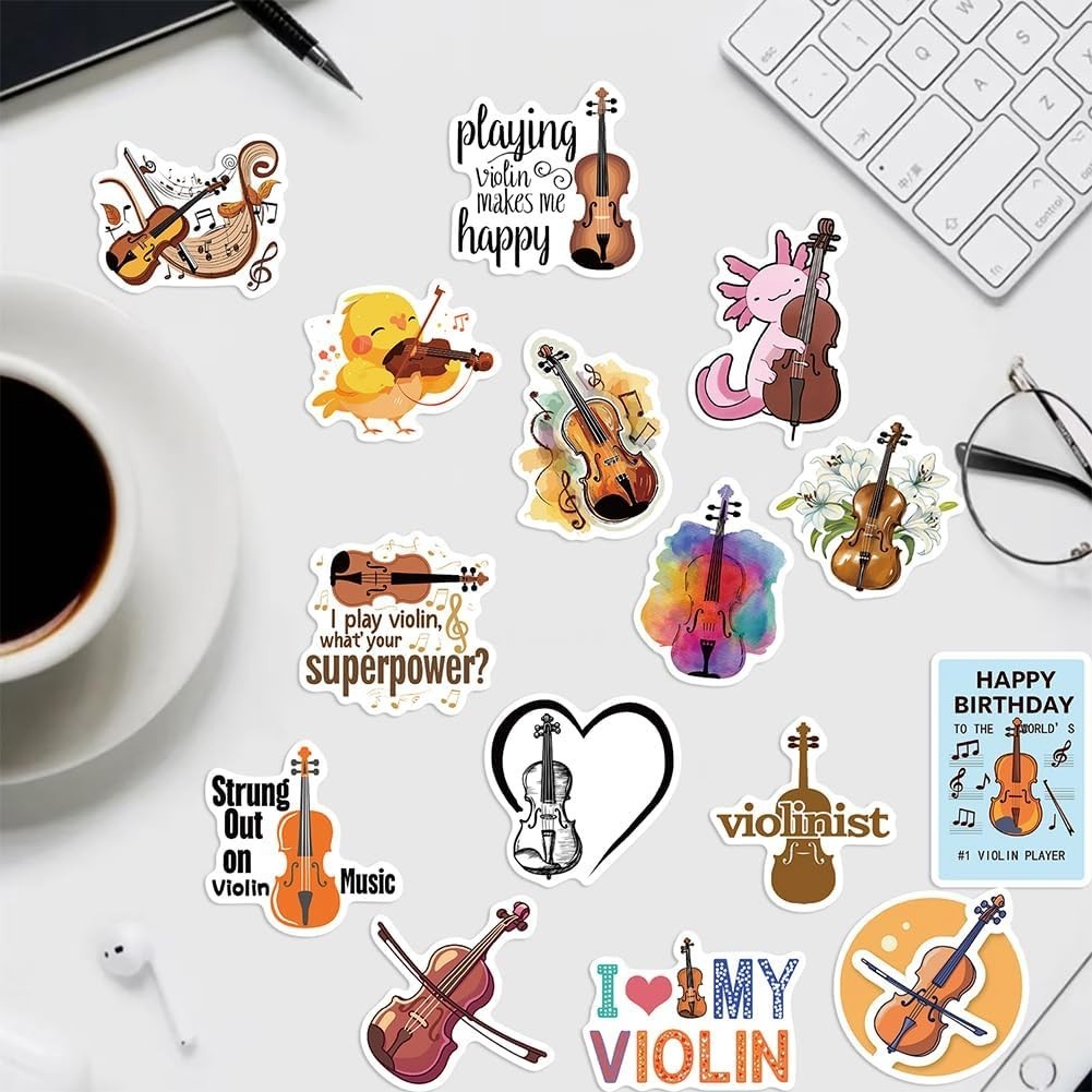 Violin Stickers |50Pcs Musical Instrument Waterproof Vinyl Decals for Water B…