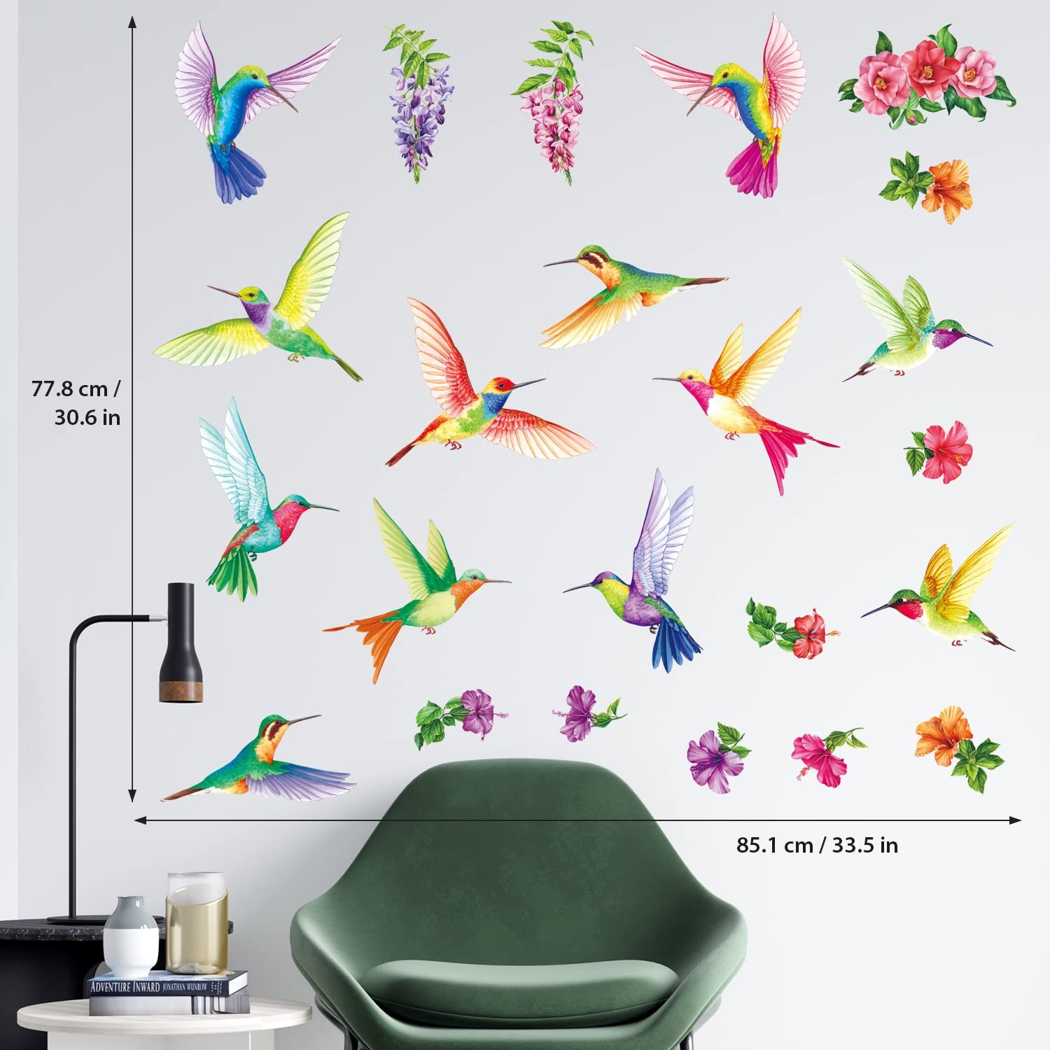 DS-8060 Tropical Flowers and Hummingbirds Wall Decals Stickers Room Bedroom L…